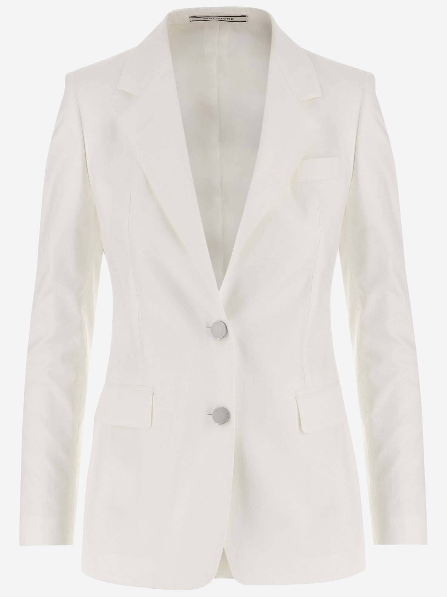 Tagliatore Single-breasted Cotton Blend Jacket In White