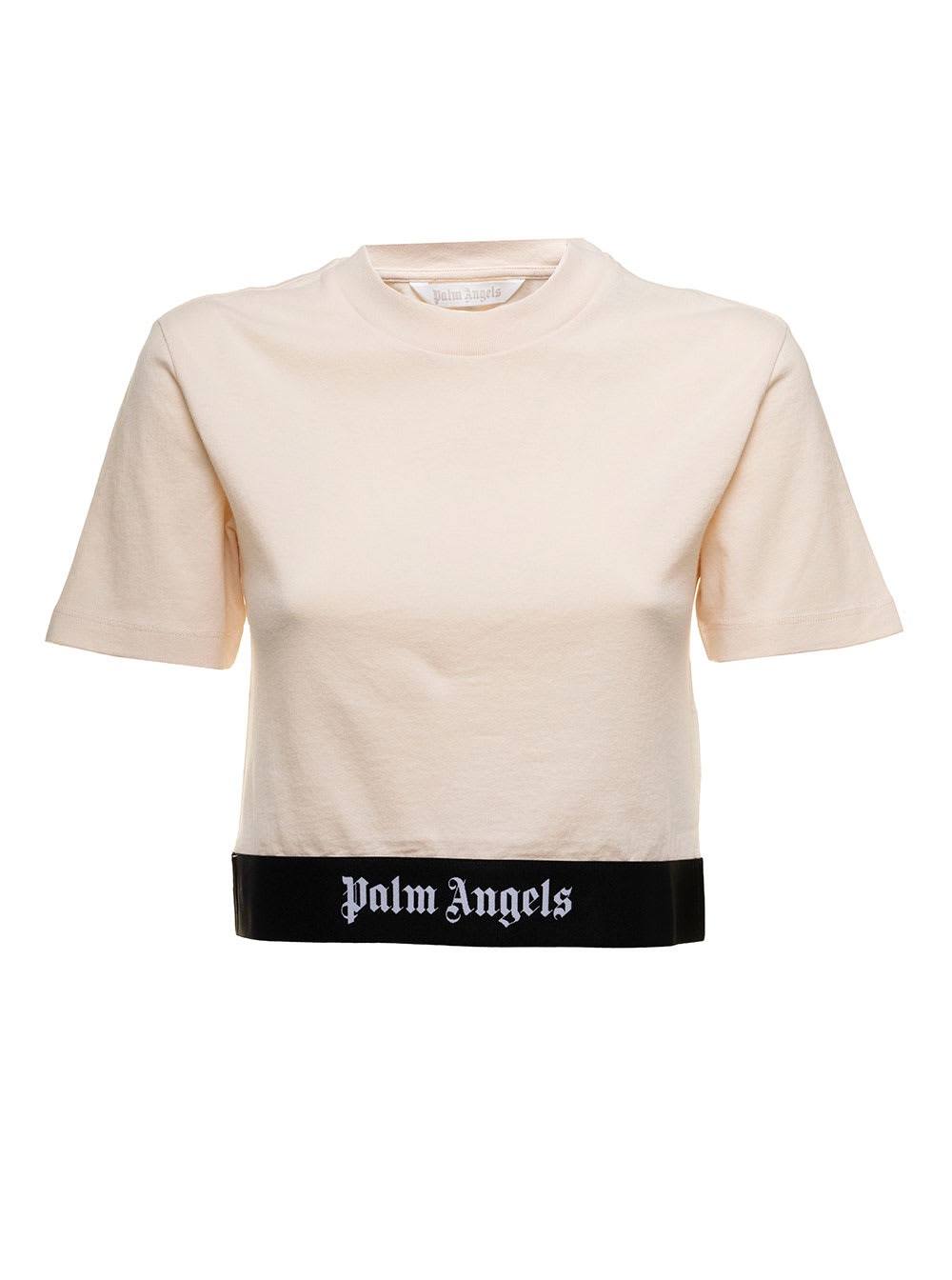 Palm Angels Womans Cropped Cotton T-shirt With Logotape