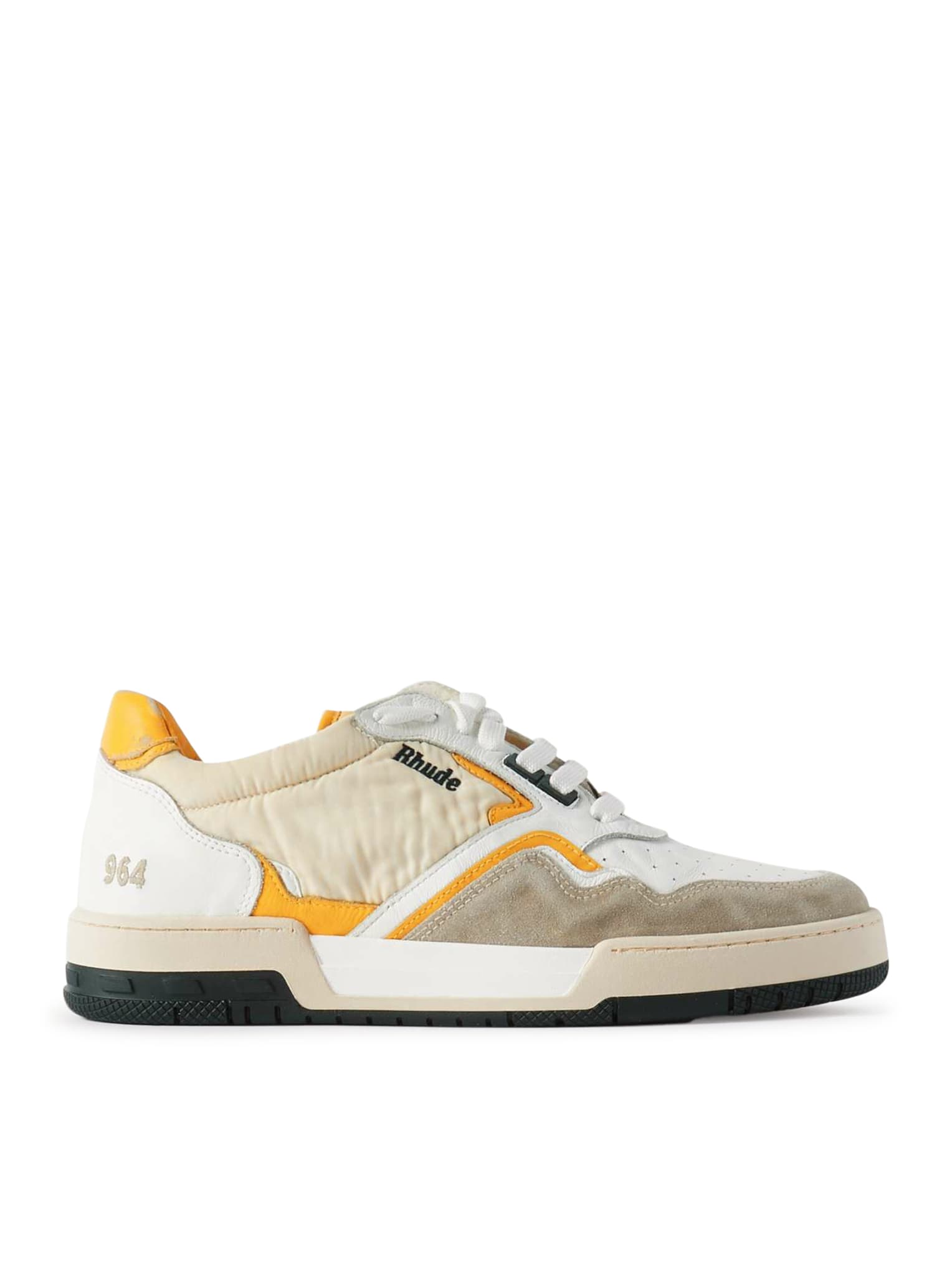 Rhude Men's Leather And Textile Racing Low-top Sneakers In White Mustard Beige