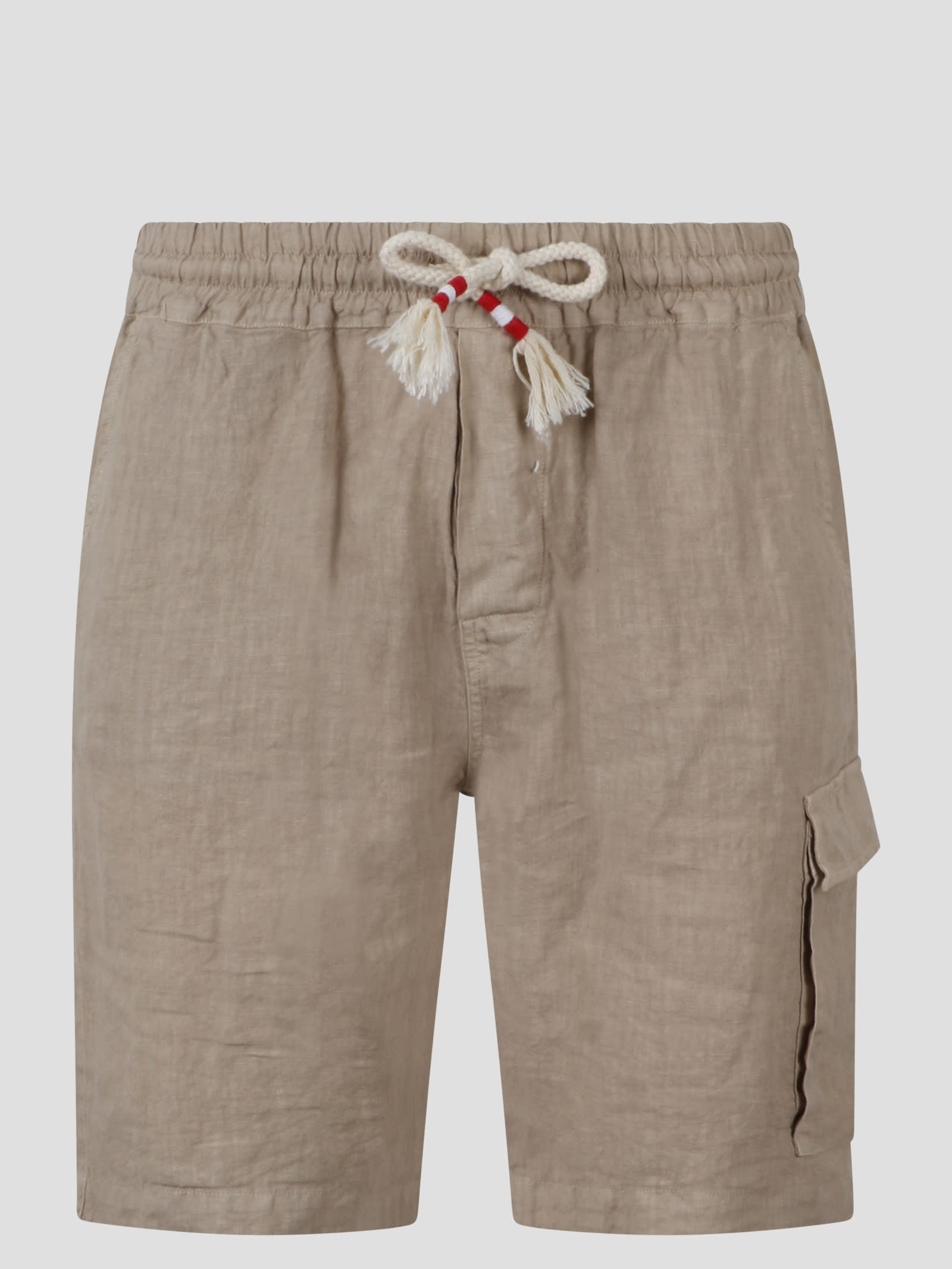 Mc2 Saint Barth Man Beige Linen Bermuda Shorts In Nude & Neutrals