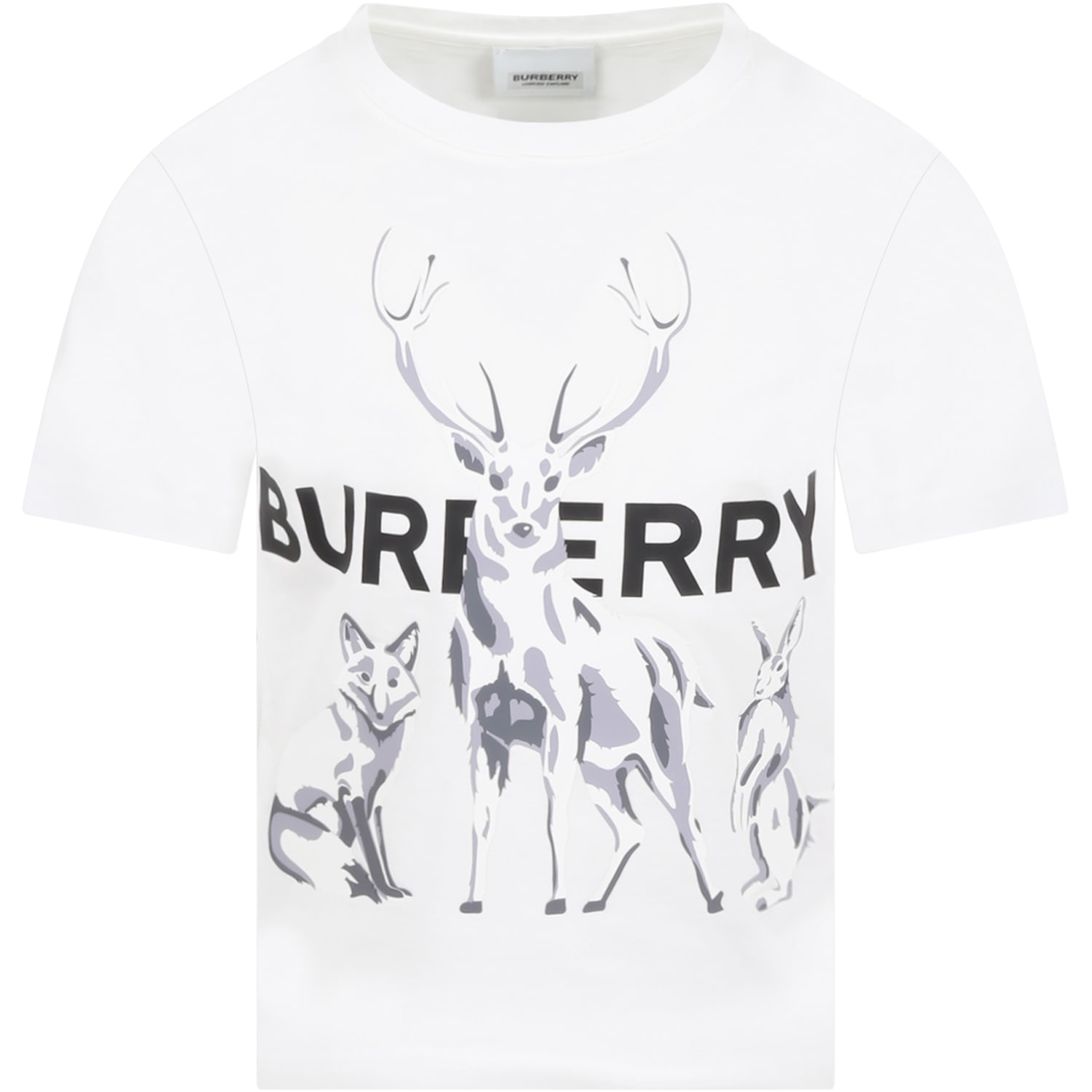 Burberry White T-shirt For Kids With Animals