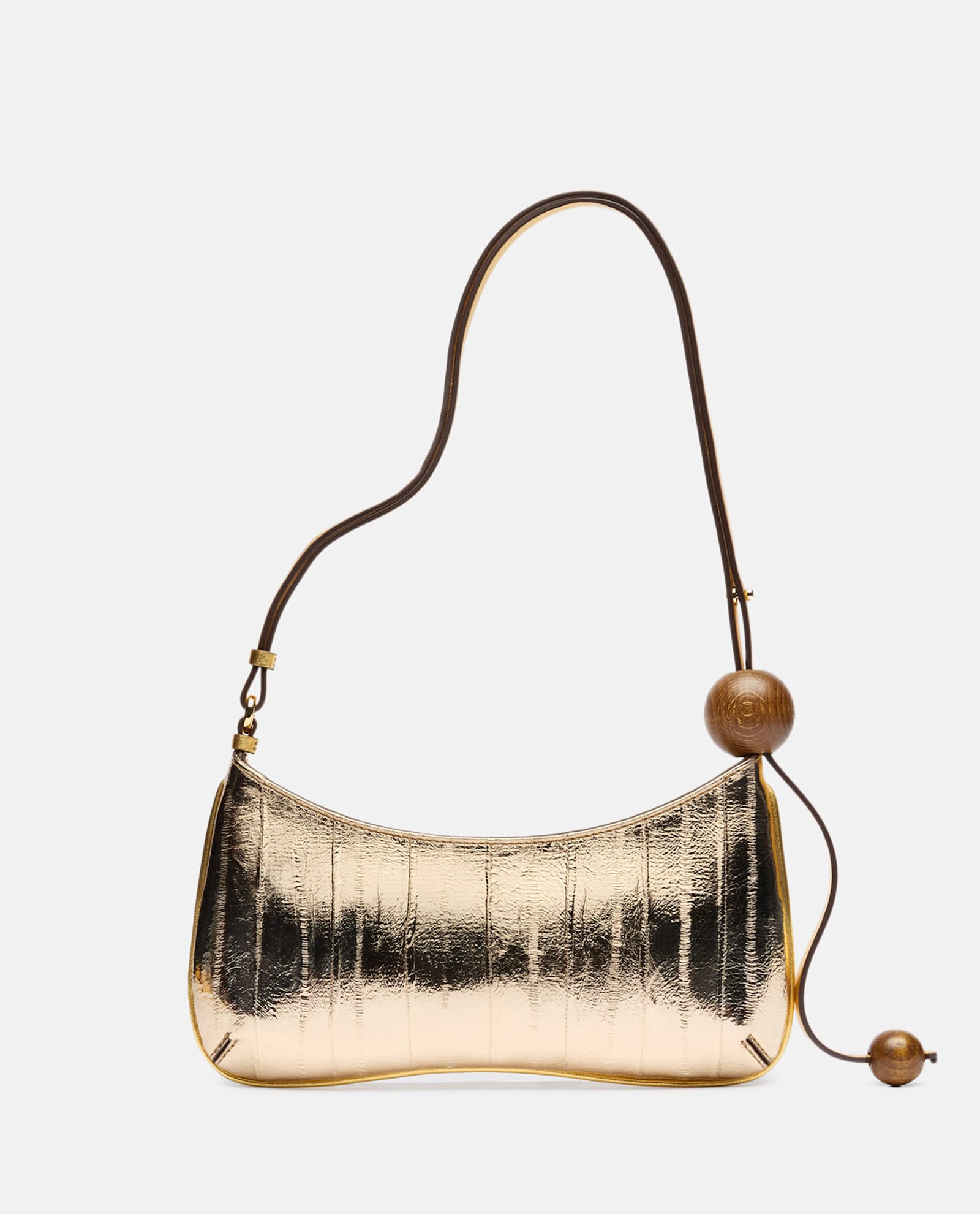 Shop Jacquemus Le Bisou Perle Leather Shoulder Bag In Golden