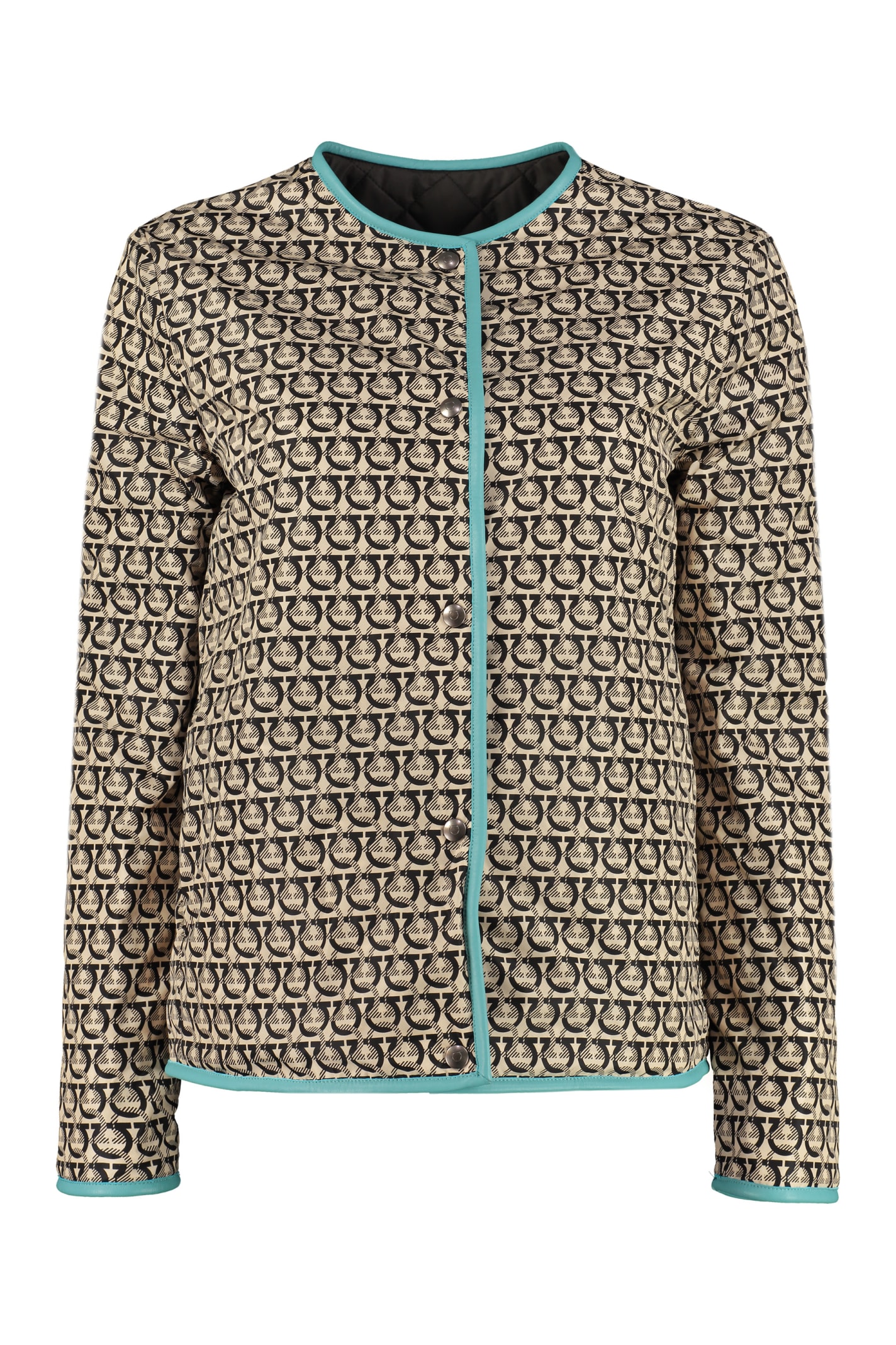 Ferragamo Quilted Jacket With Snaps In Multicolor