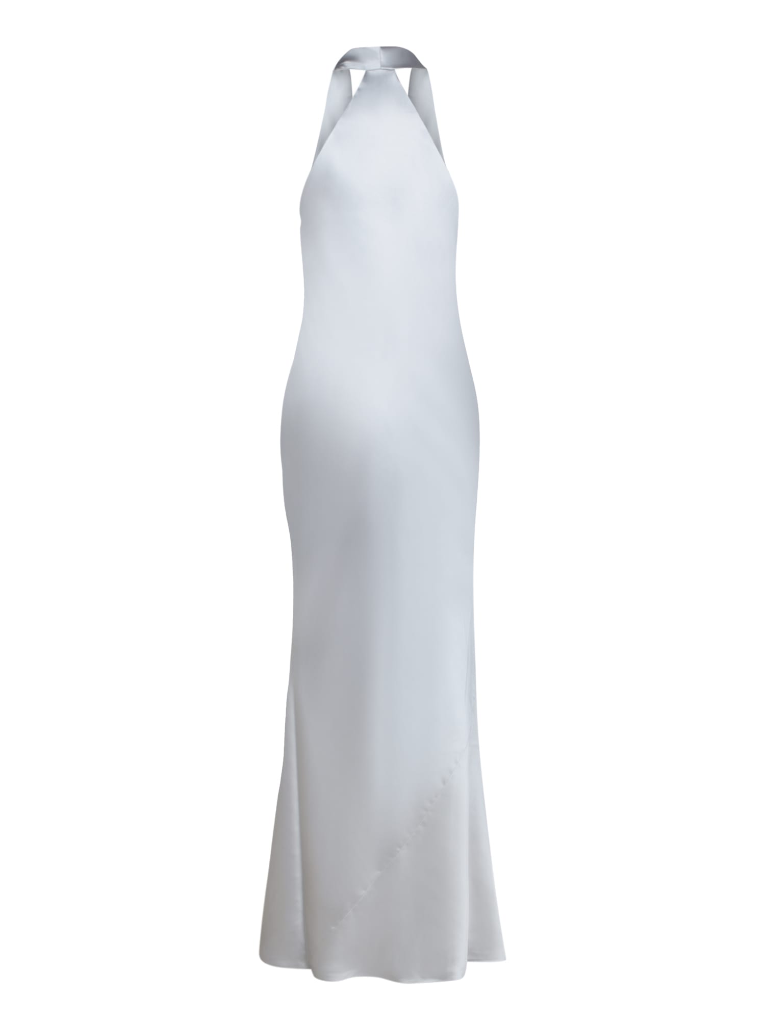 Norma Kamali Halter Drape Bias Gown In Metallic