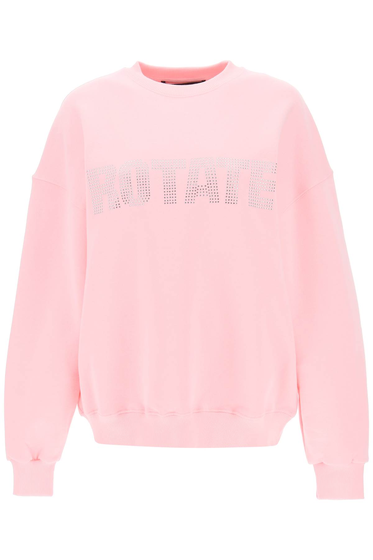 Shop Rotate Birger Christensen Crew-neck Sweatshirt With Rhinestone-studded Maxi Logo In Almond Blossom (pink)