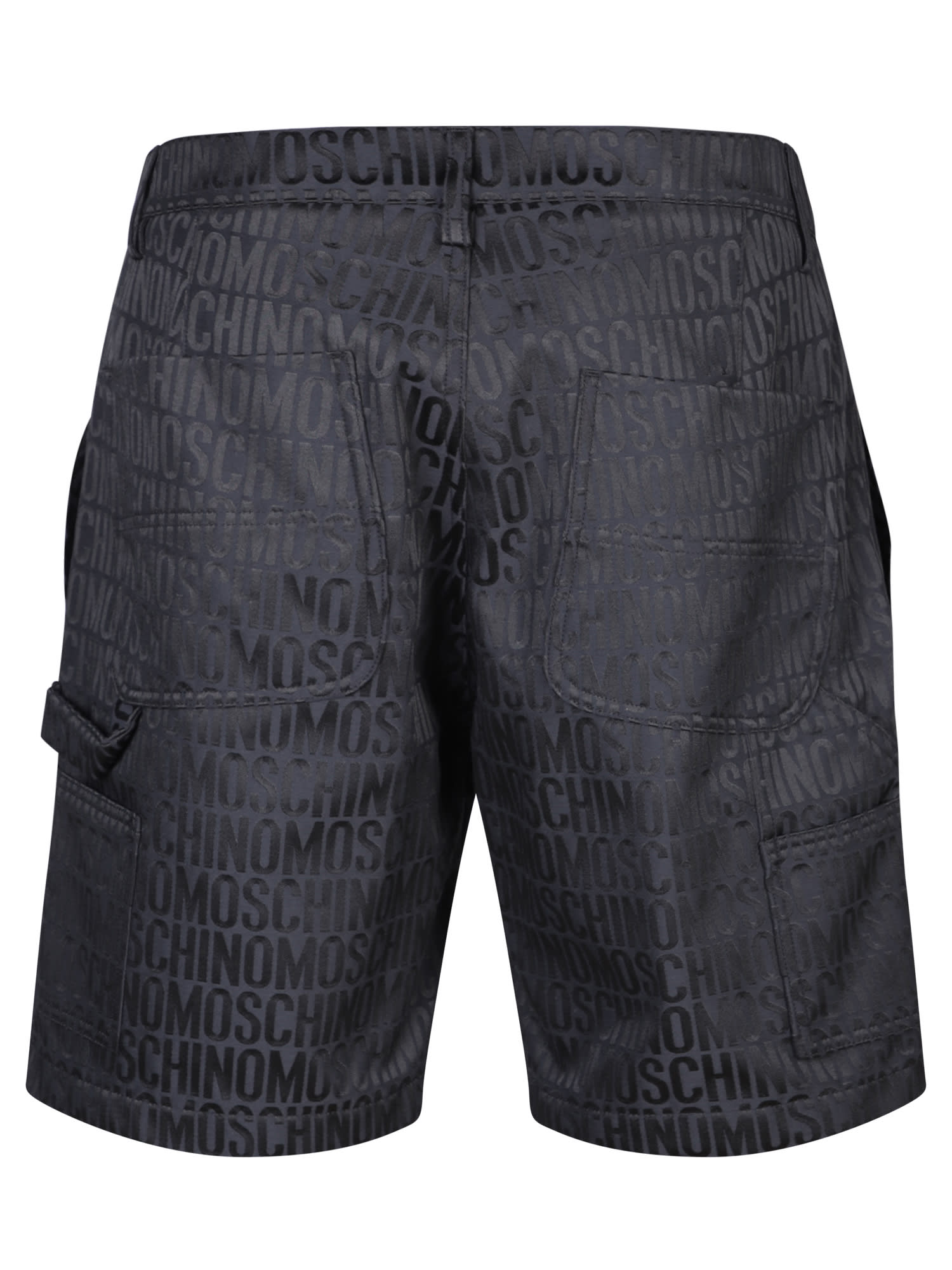 Shop Moschino All Over Logo Black Bermuda Shorts