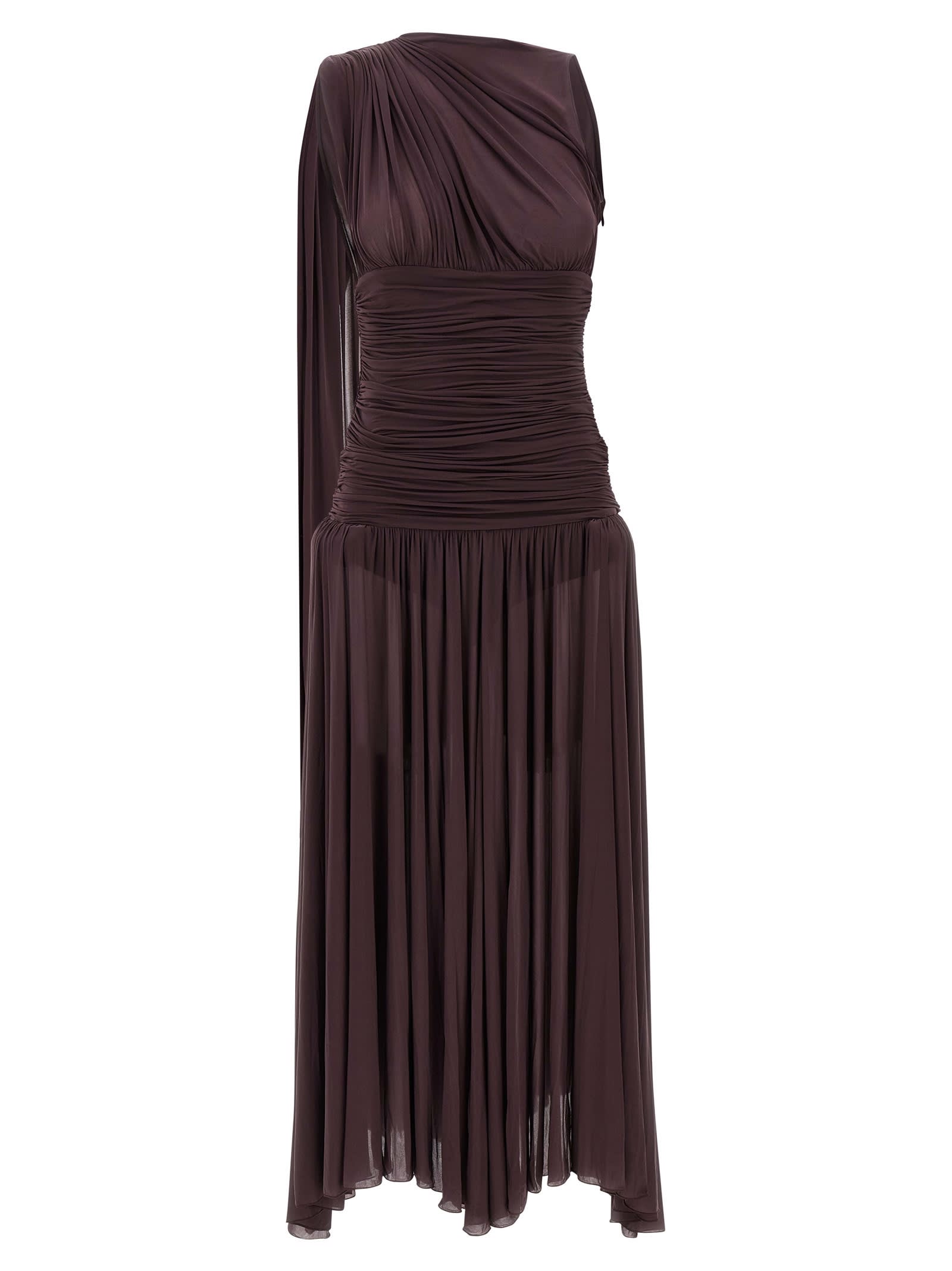 Magda Butrym One Shoulder Draped Floor-length Dress In Brown