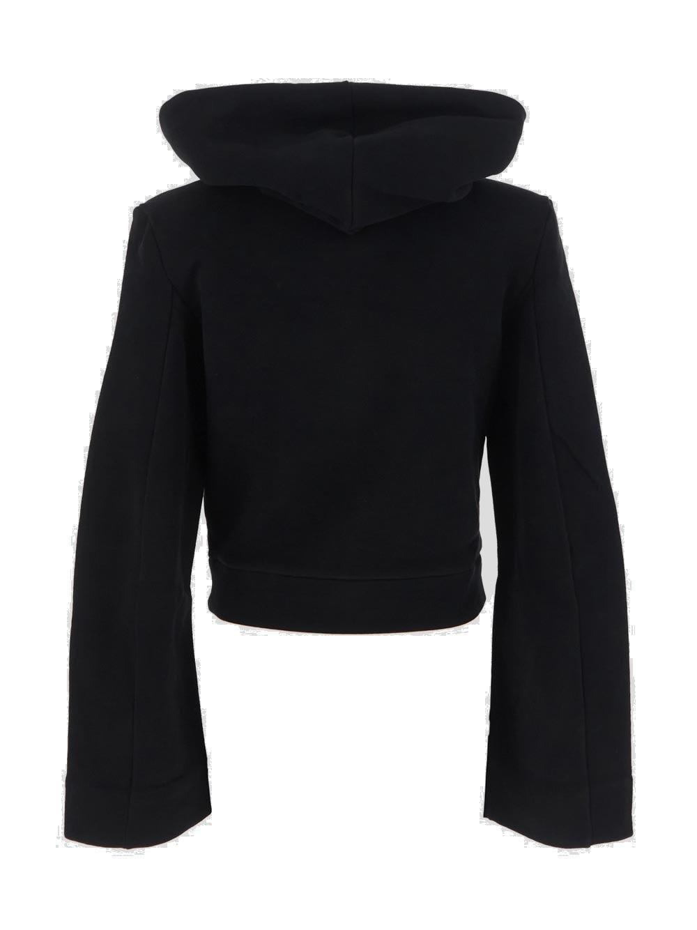 Shop Saint Laurent Straight Hem Long-sleeved Hoodie In Black