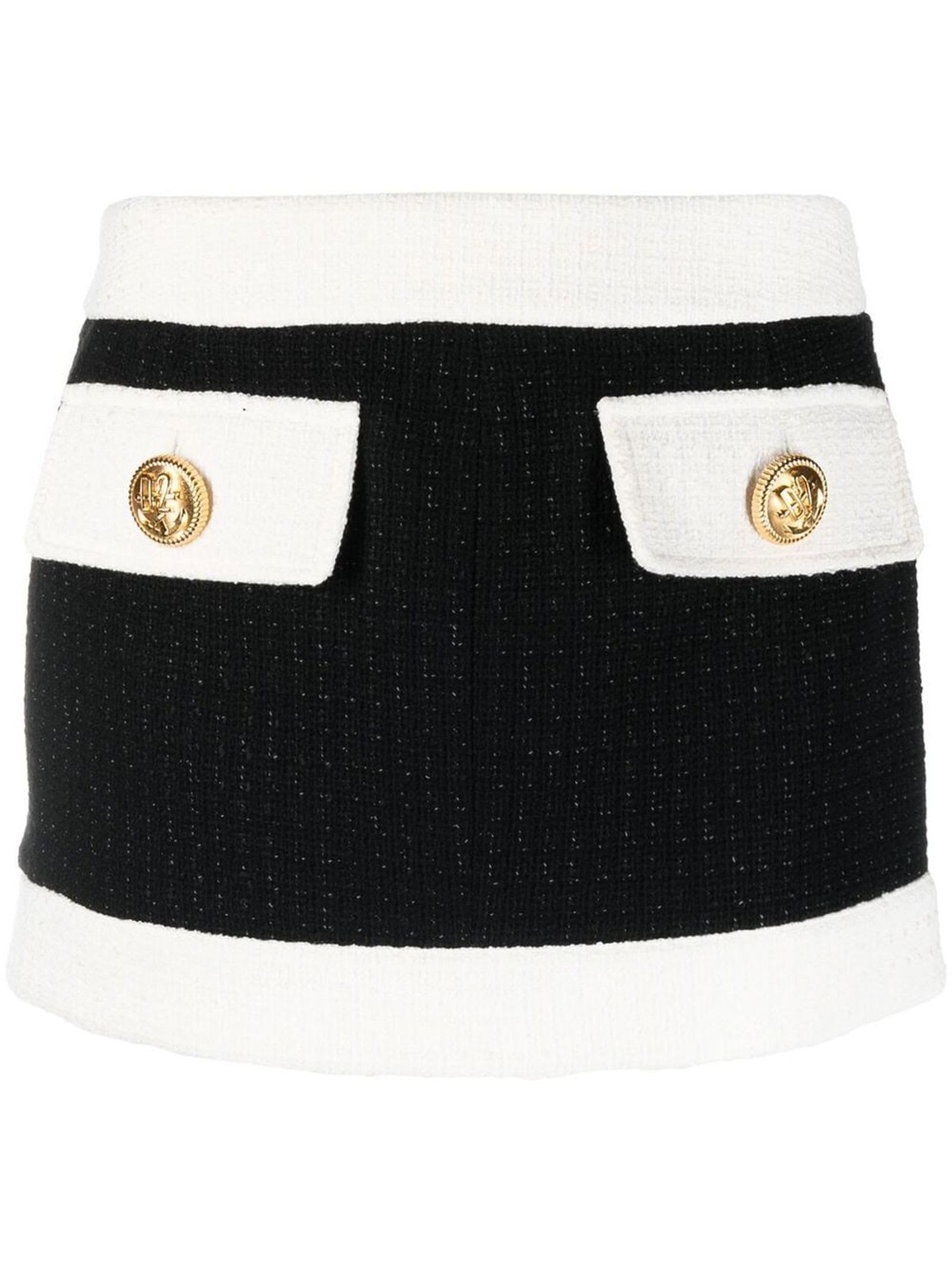 Dsquared2 Black And White Cotton Blend Tweed Mini Skirt