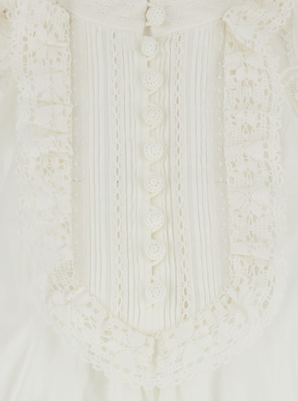 Zimmermann Ascension Lace Yoke White Midi Dress With Lace Embellishment And Stand-up Collar In Ramie Woman In Neutral