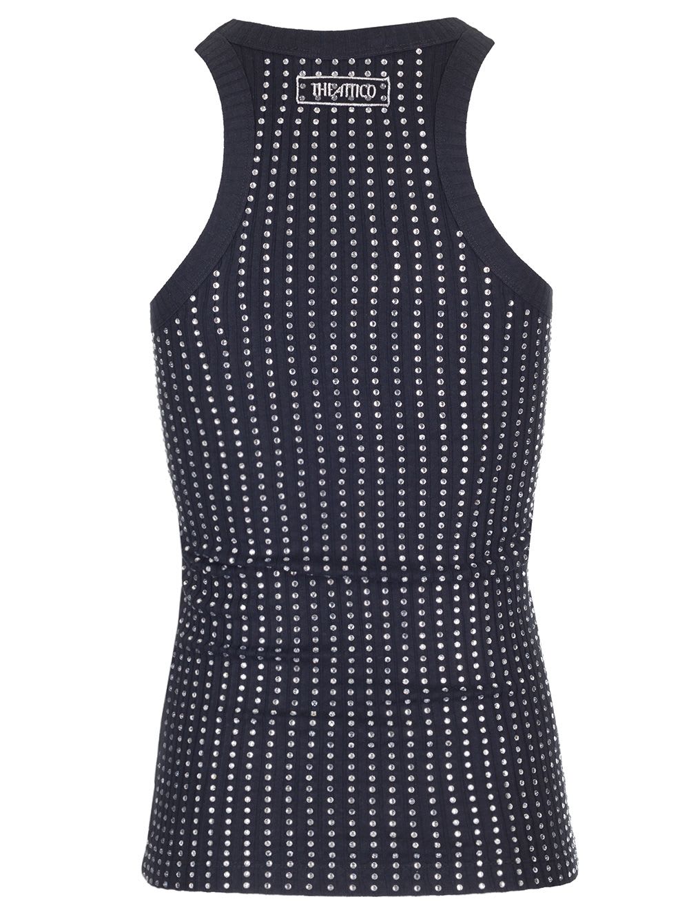 Attico Fitted Midi Dress With Shimmering Embellishments In Black