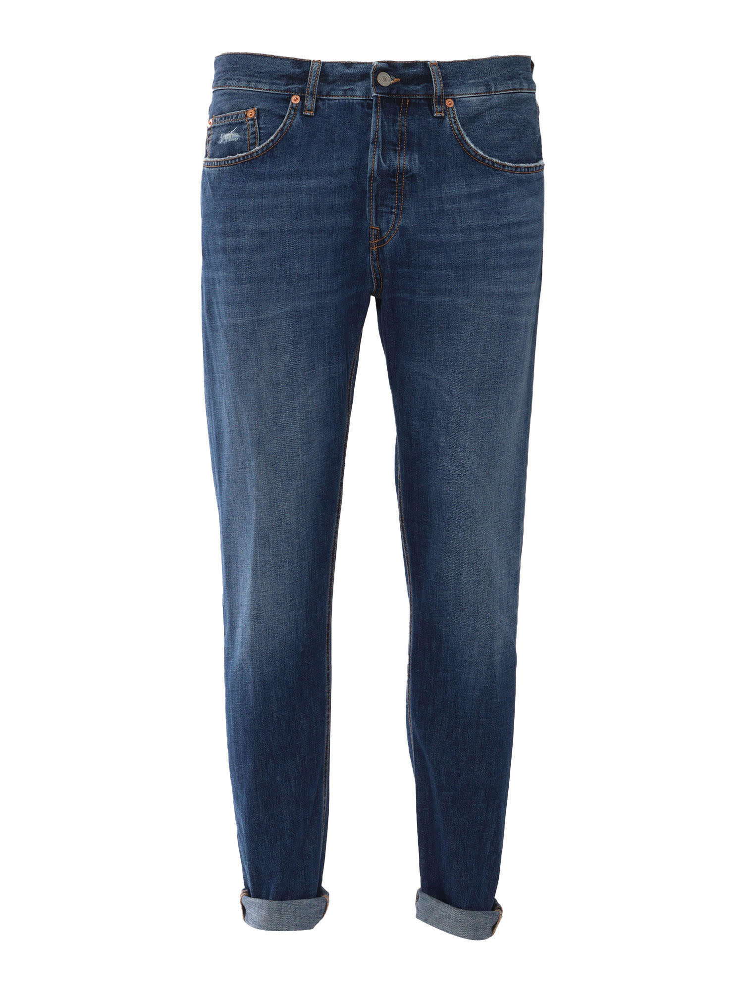 Dondup Trousers With Belt Loops And Contrast Stitching In Blue