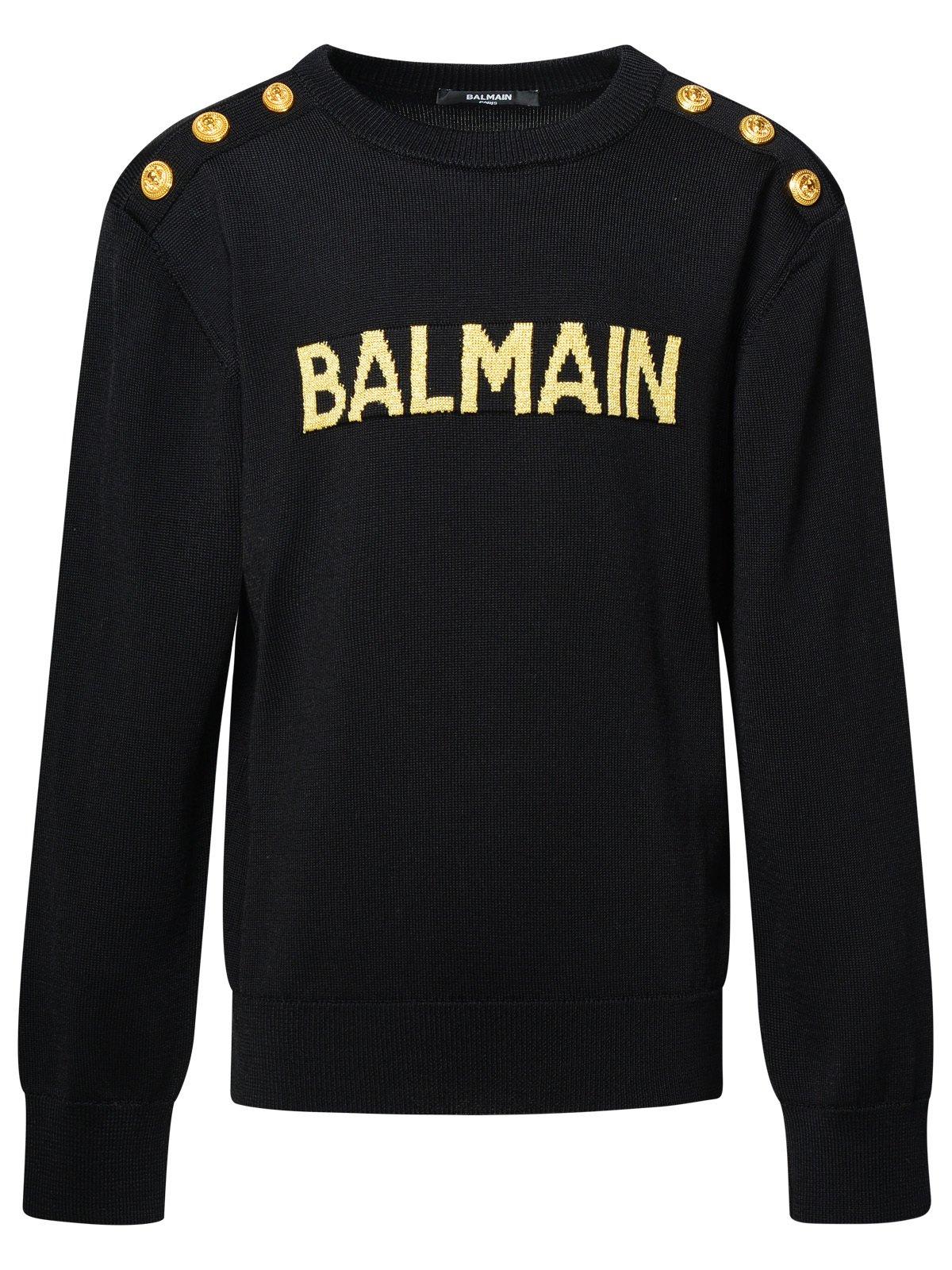 Shop Balmain Lurex Logo Knitted Jumper In Nero/oro