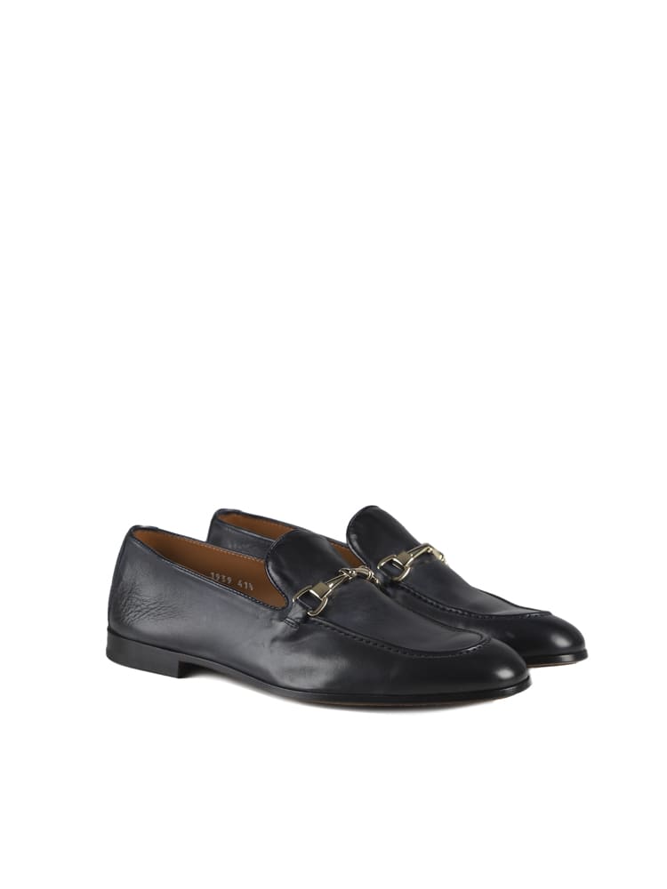 Shop Doucal's Leather Loafers With Chetta Horsebit In Nighty Blue