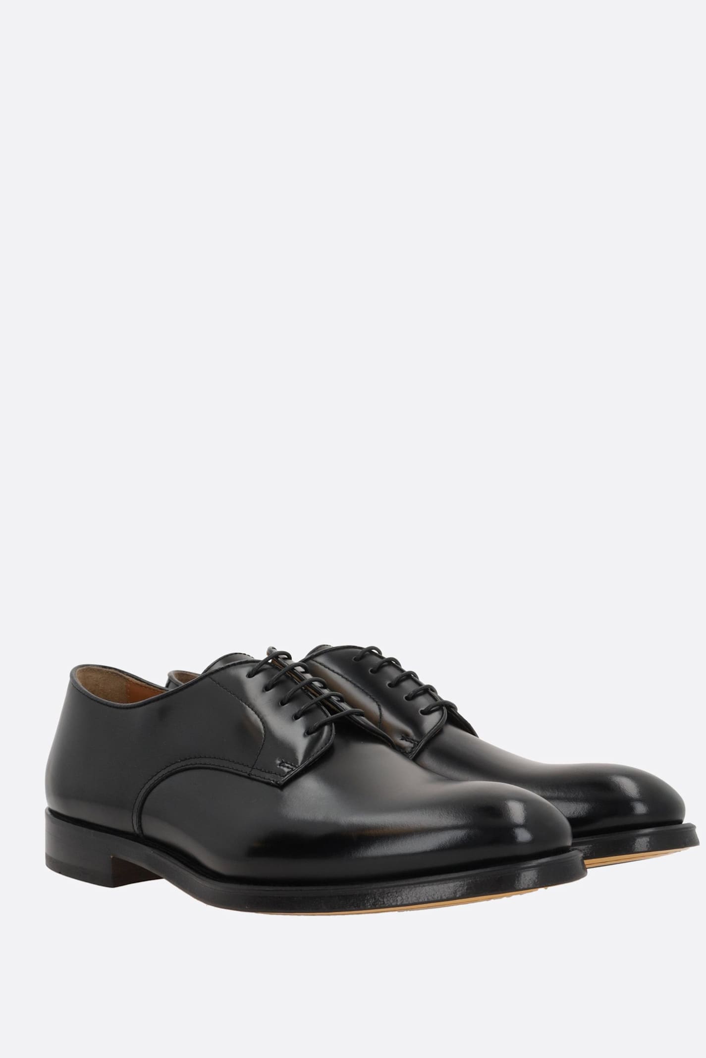 Doucal's Classic Black Derby Shoes Polished Finish In Calf Leather Man In Nero