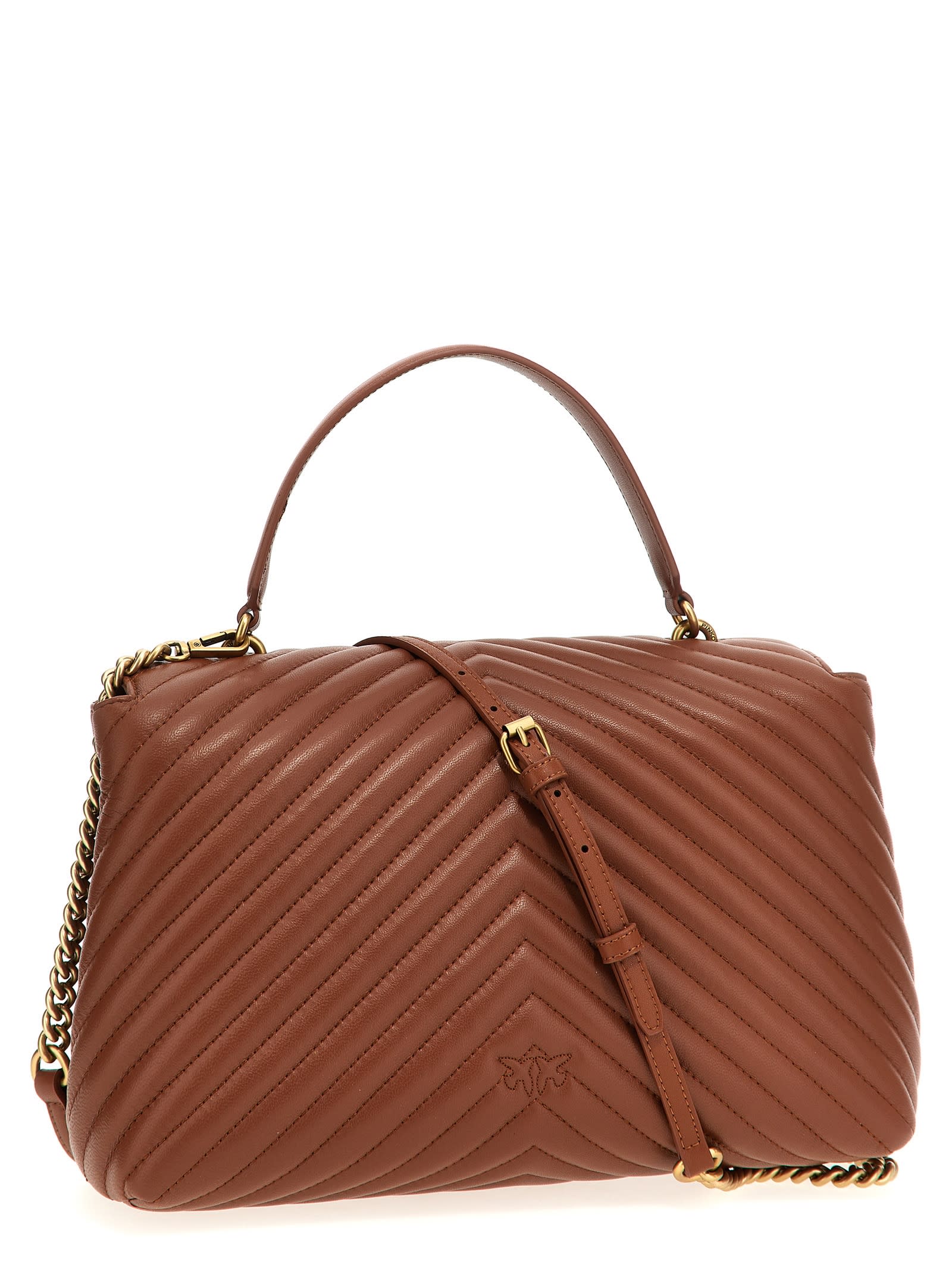 Pinko Big Lady Love Bag Puff Chevron Handbag In Brown