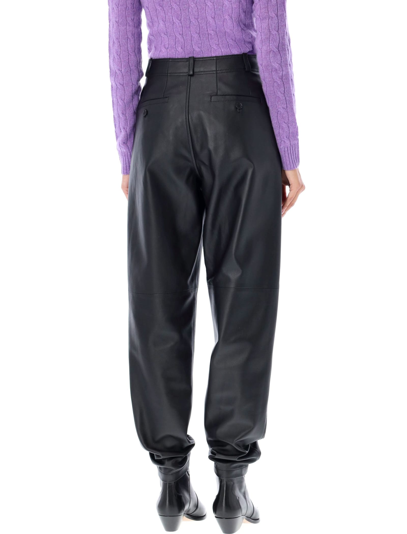 Shop Ralph Lauren Leather Pants In Black
