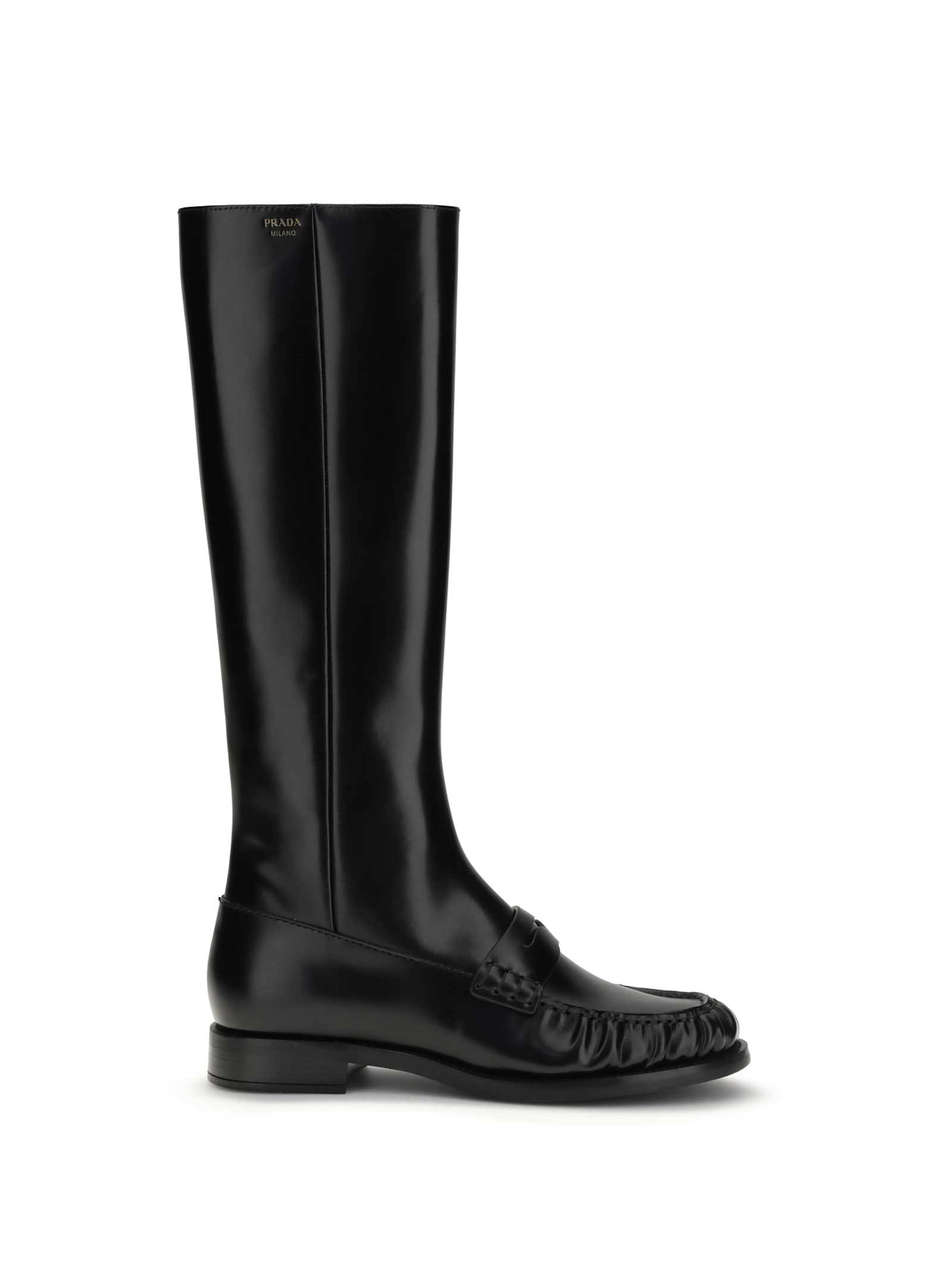 Prada Smooth Leather Boots In Black