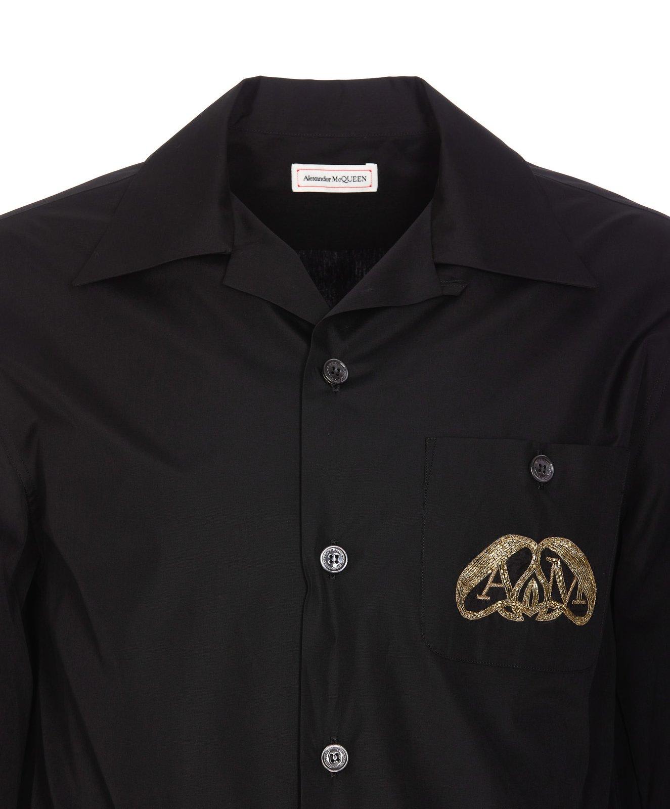 Shop Alexander Mcqueen The Seal Embellished Buttoned Shirt In Nero