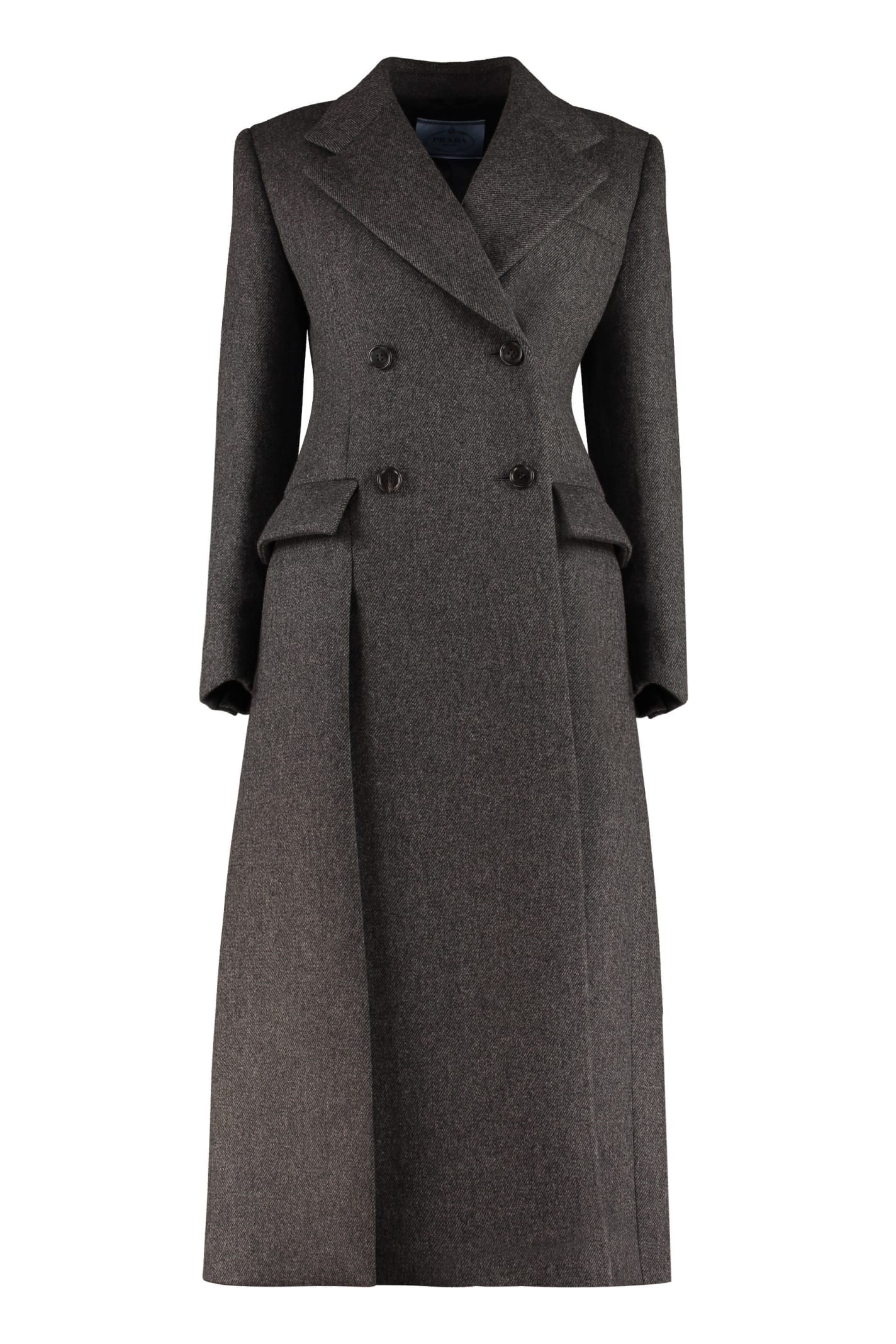 Prada Double-breasted Wool Coat In Grey | ModeSens