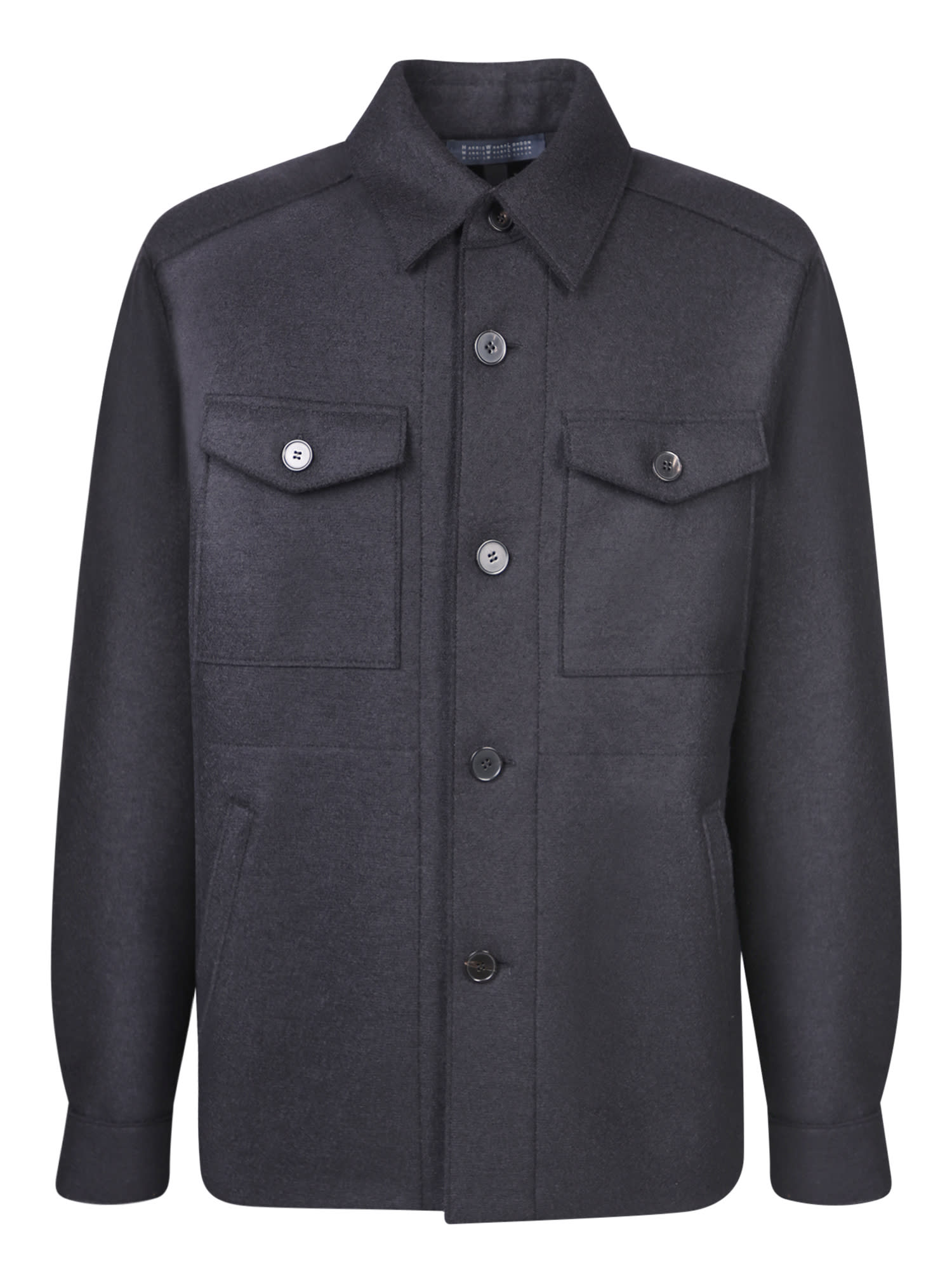 Shop Harris Wharf London Wool Black Overshirt