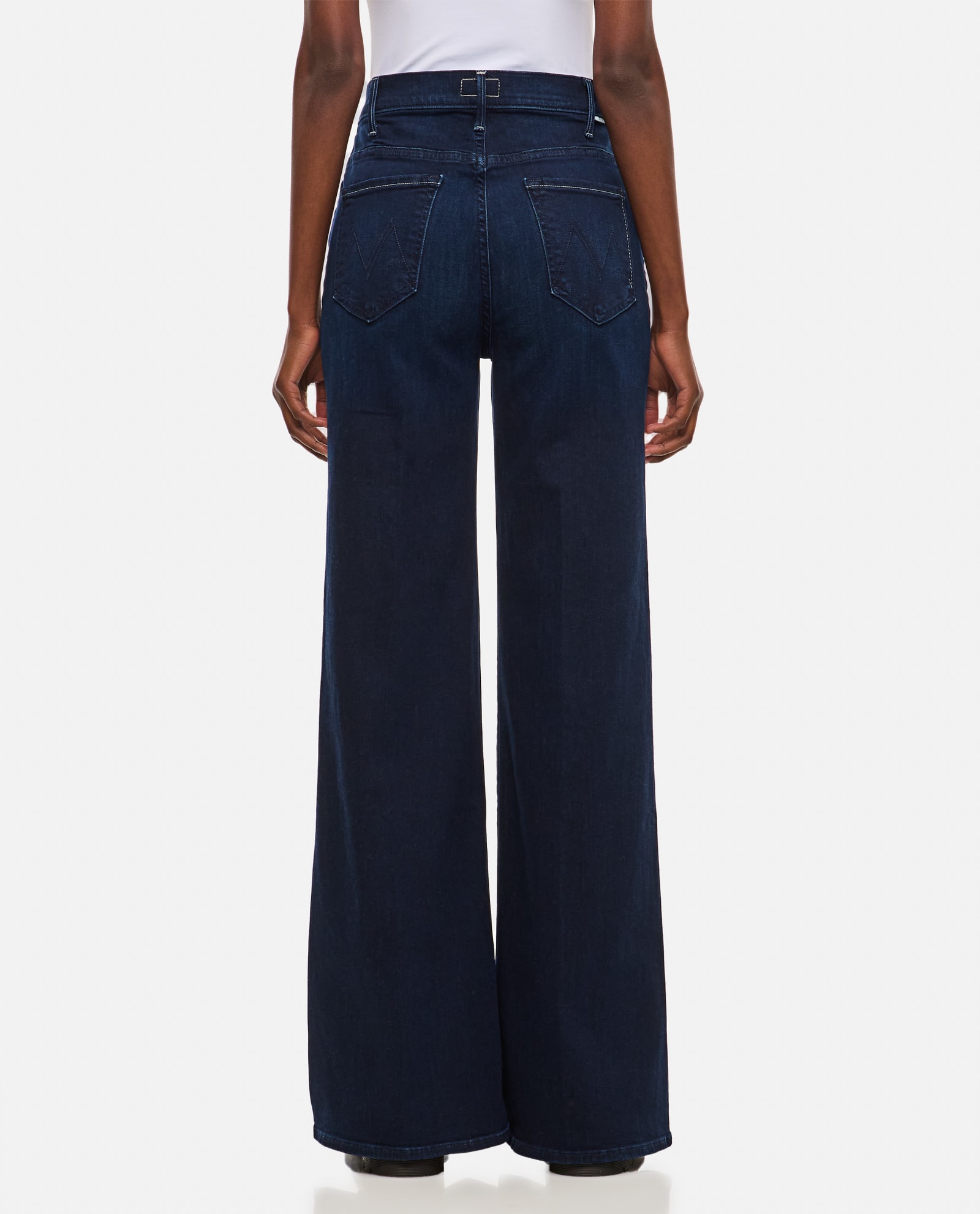 Shop Mother The Hustler Roller Sneak Denim Pants In Blu