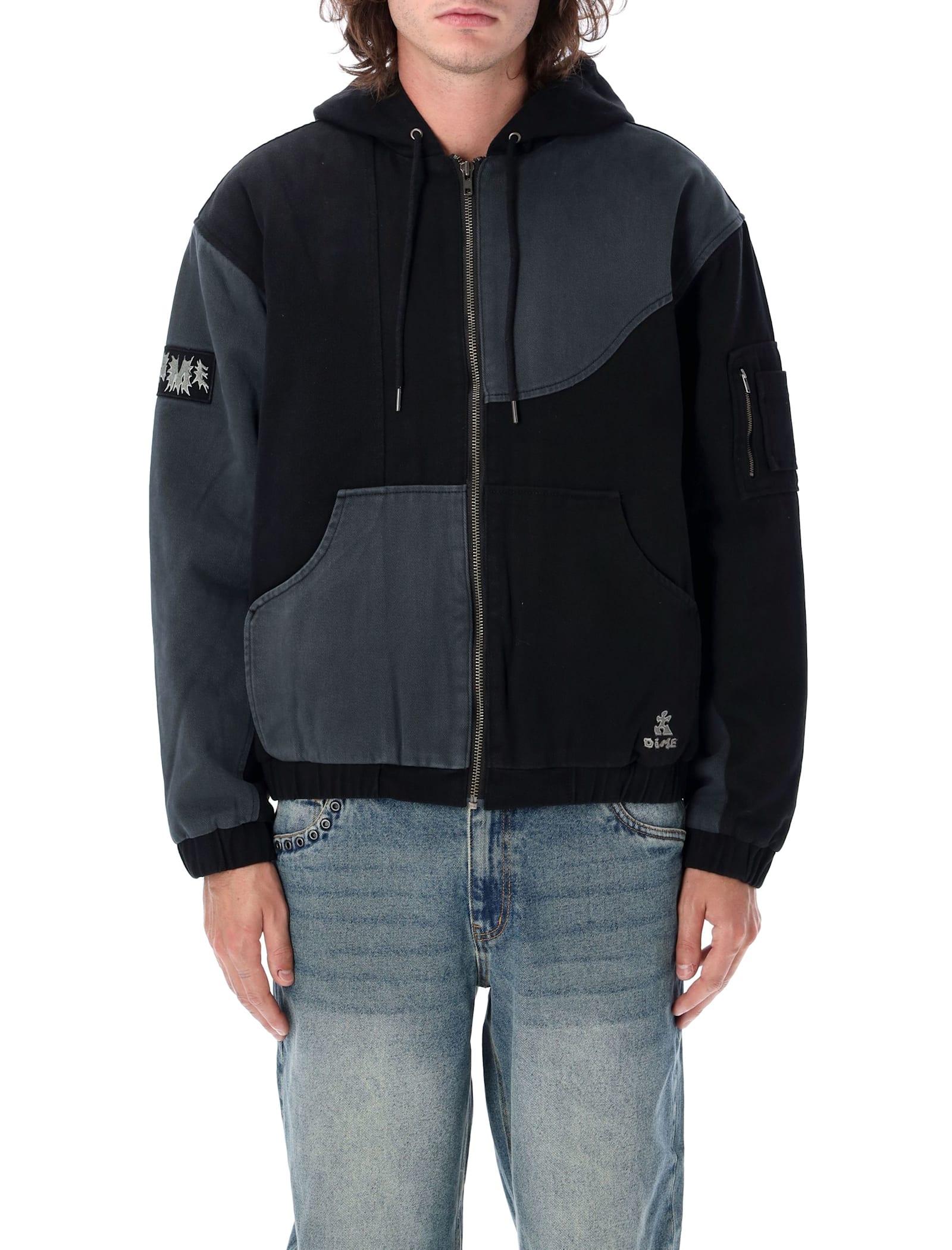 Panel denim bomber jacket best sale