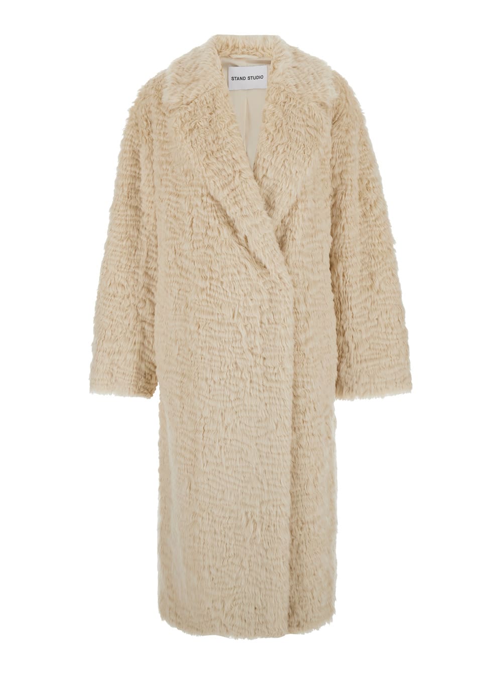 Shop Stand Studio Nicole Beige Double-breasted Coat With Classic Revers In Eco-fur Woman