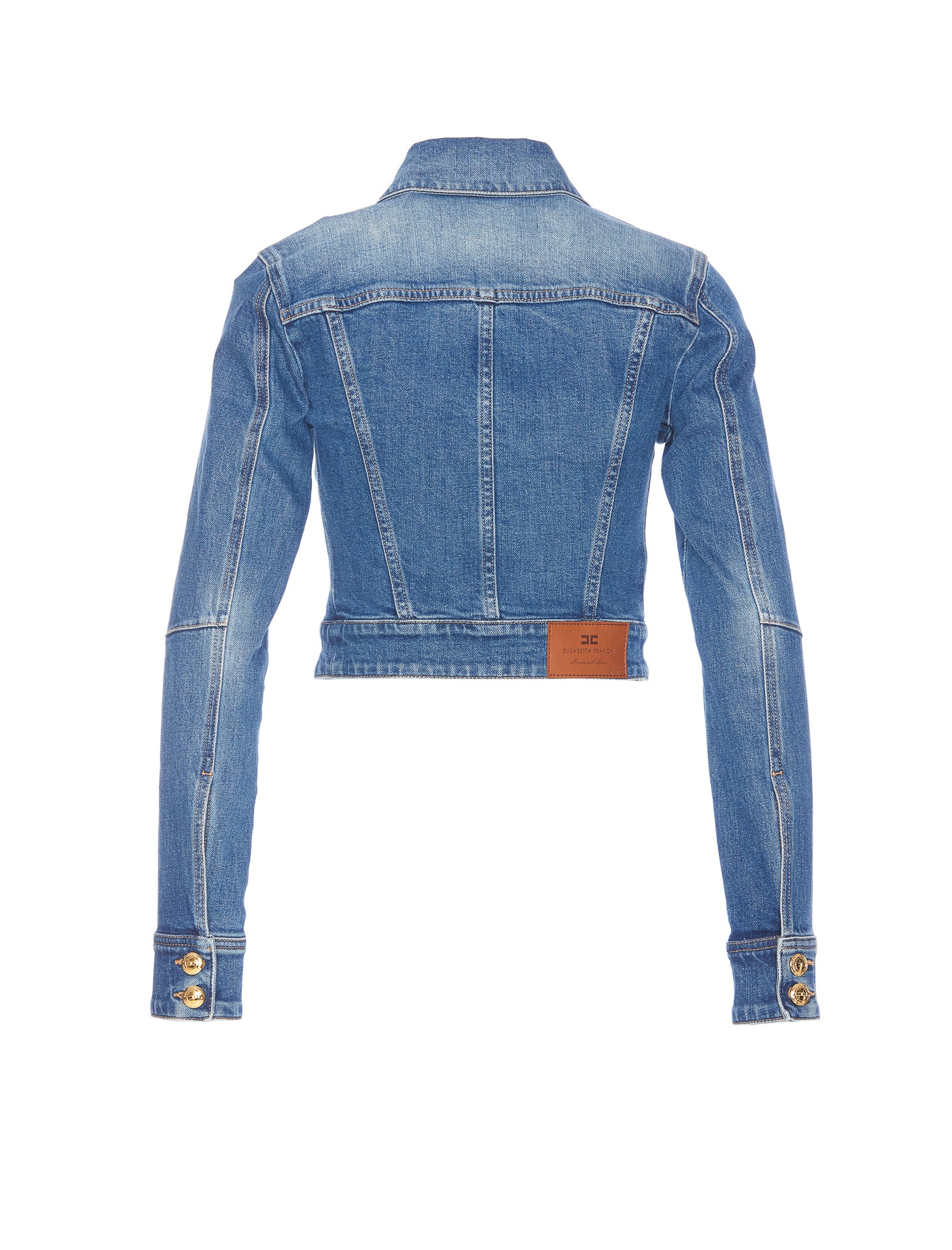 Elisabetta Franchi Denim Jacket Short Gold Buttons In Blue