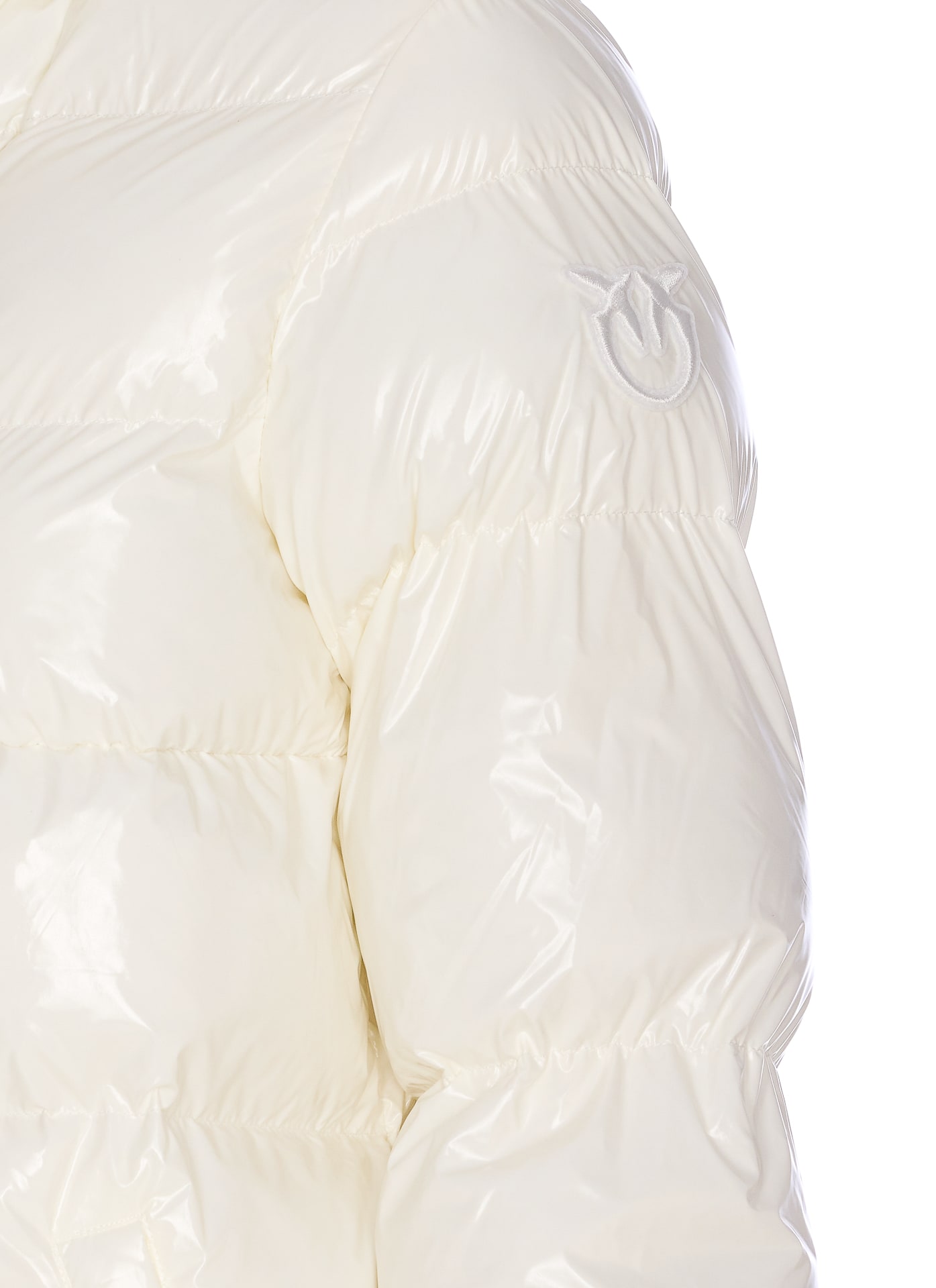 Pinko Quilted Coat Hood Drawstring Detail In White