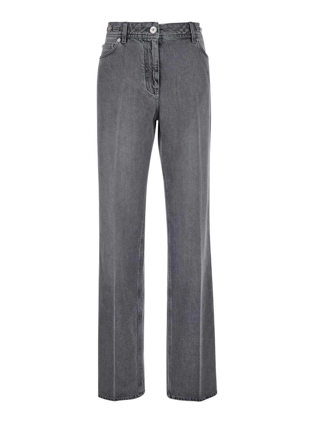 Grey Five-pocket Straight Jeans In Cotton Denim Woman