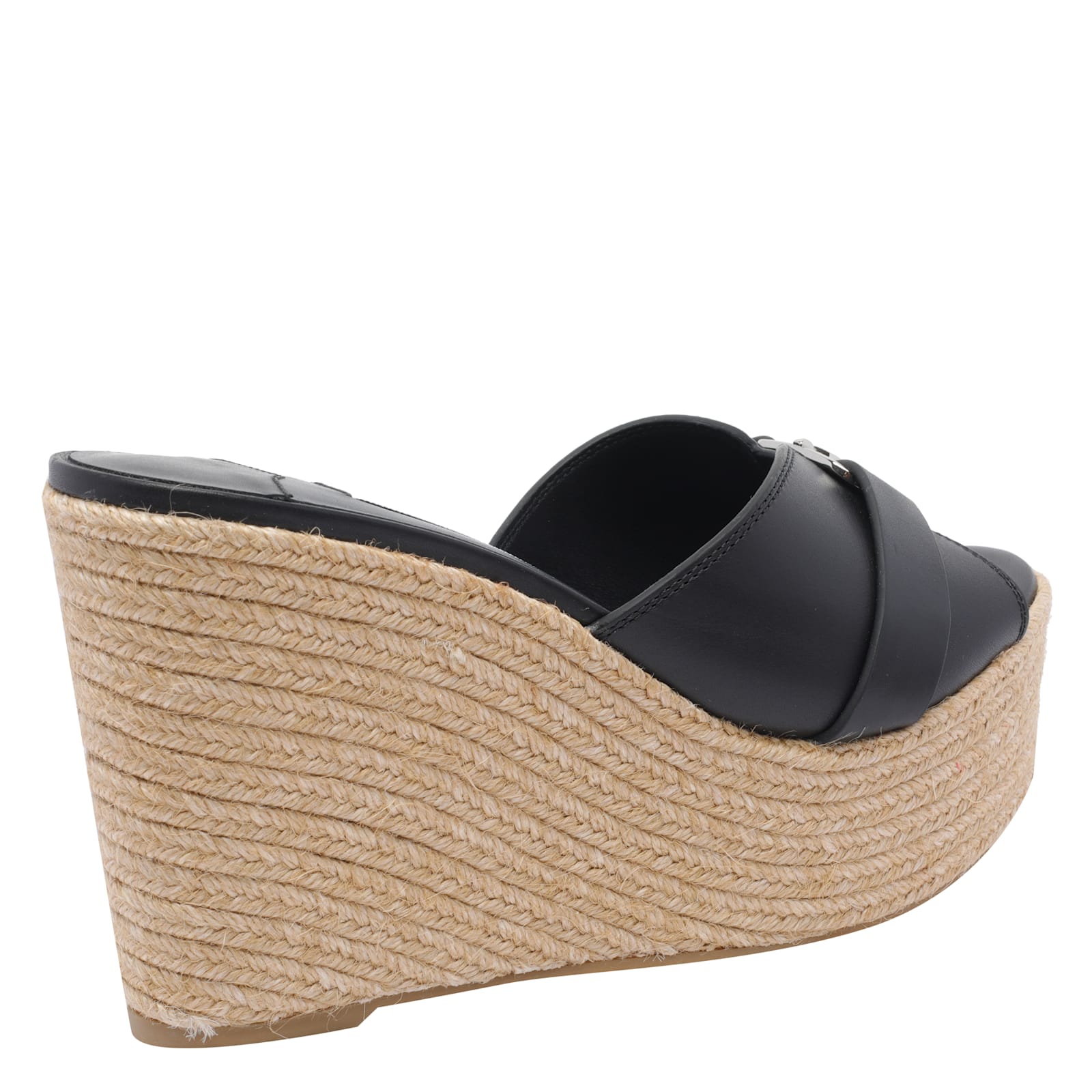 Jimmy Choo 100mm Leather Wedge Espadrille Sandals In Black