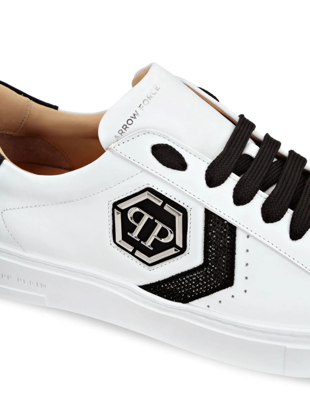 Shop Philipp Plein White Nappa Leather Low-top Sneakers Strass Hexagon