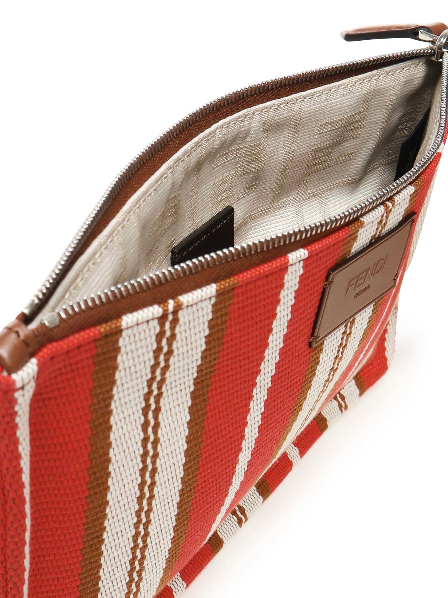 Fendi Signature Striped Medium Flat Clutch In Red