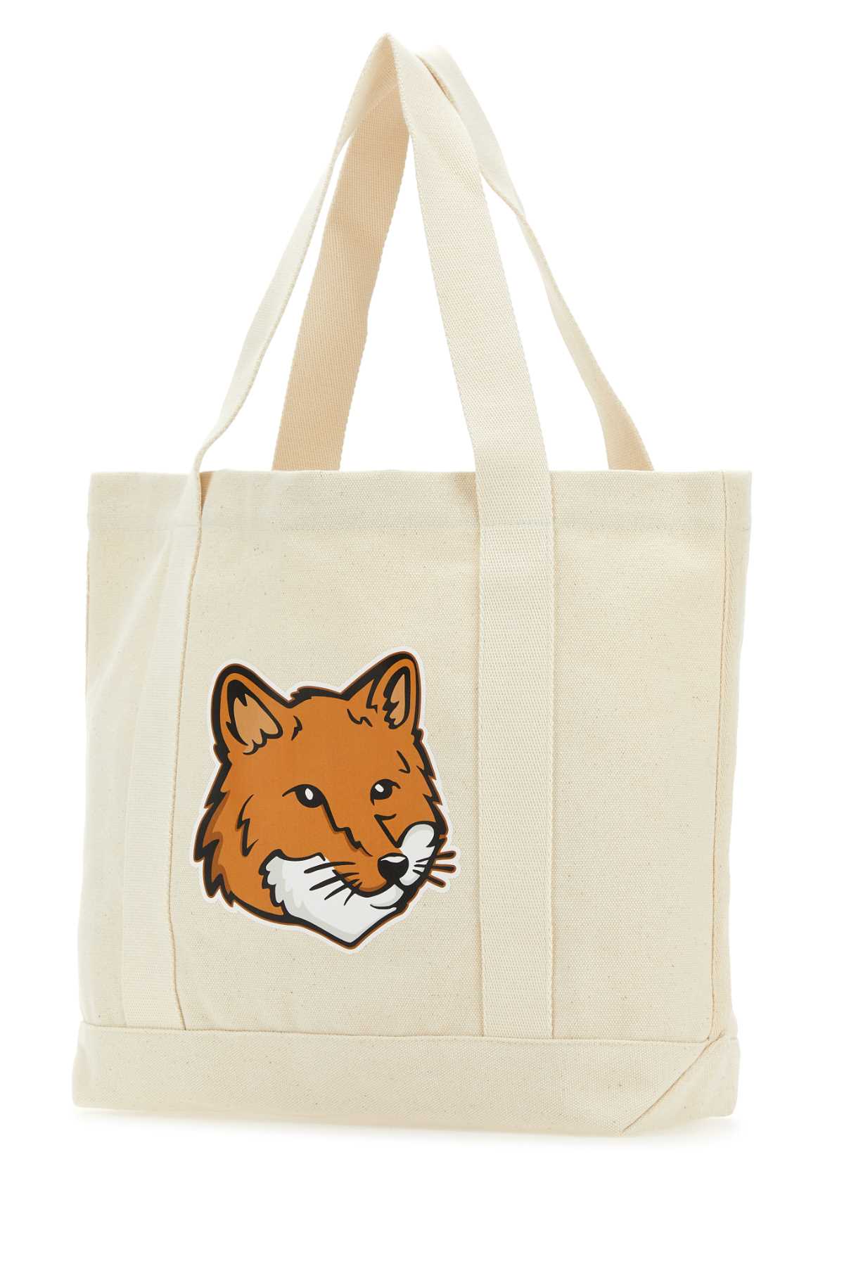 Shop Maison Kitsuné Ivory Canvas Fox Head Shopping Bag In Ecru