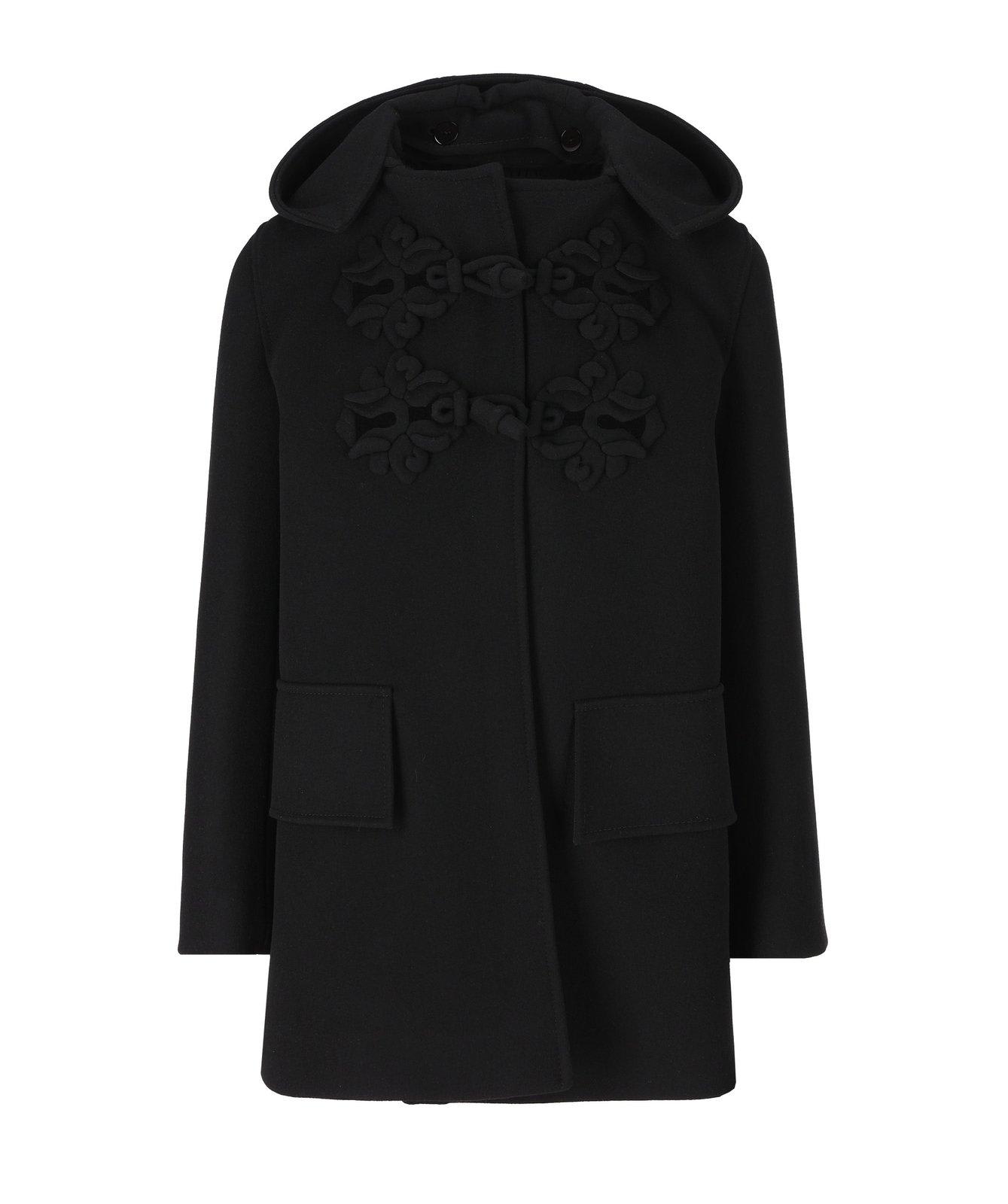 Valentino Button Detailed Long-sleeved Coat In Black