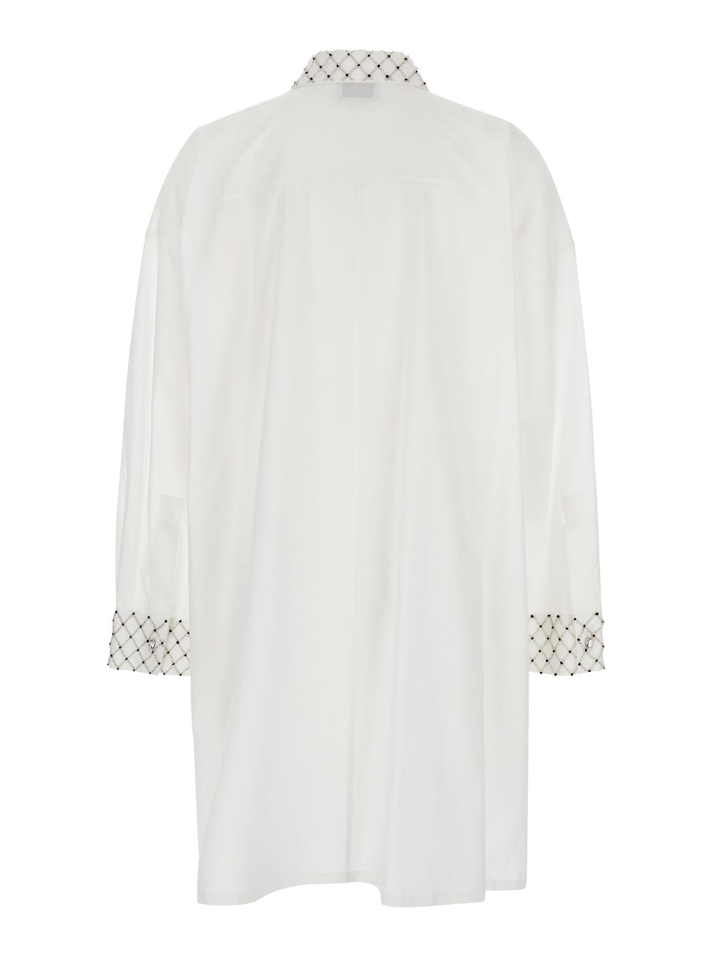 Shop Forte Forte White Maxi Shirt With Pearls Decoration In Cotton Woman