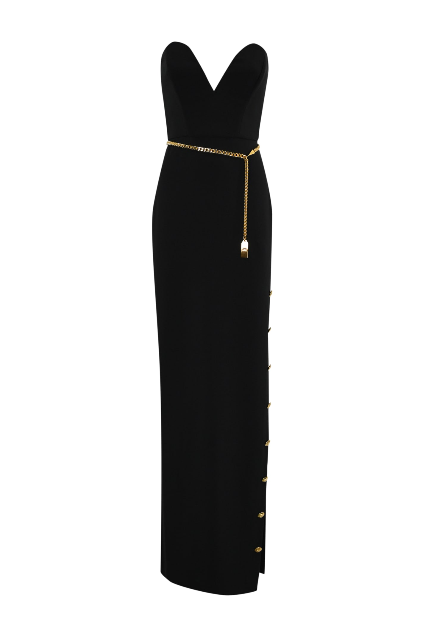 Shop Elisabetta Franchi Red Carpet Dress In Crepe With Bustier Neckline In Nero