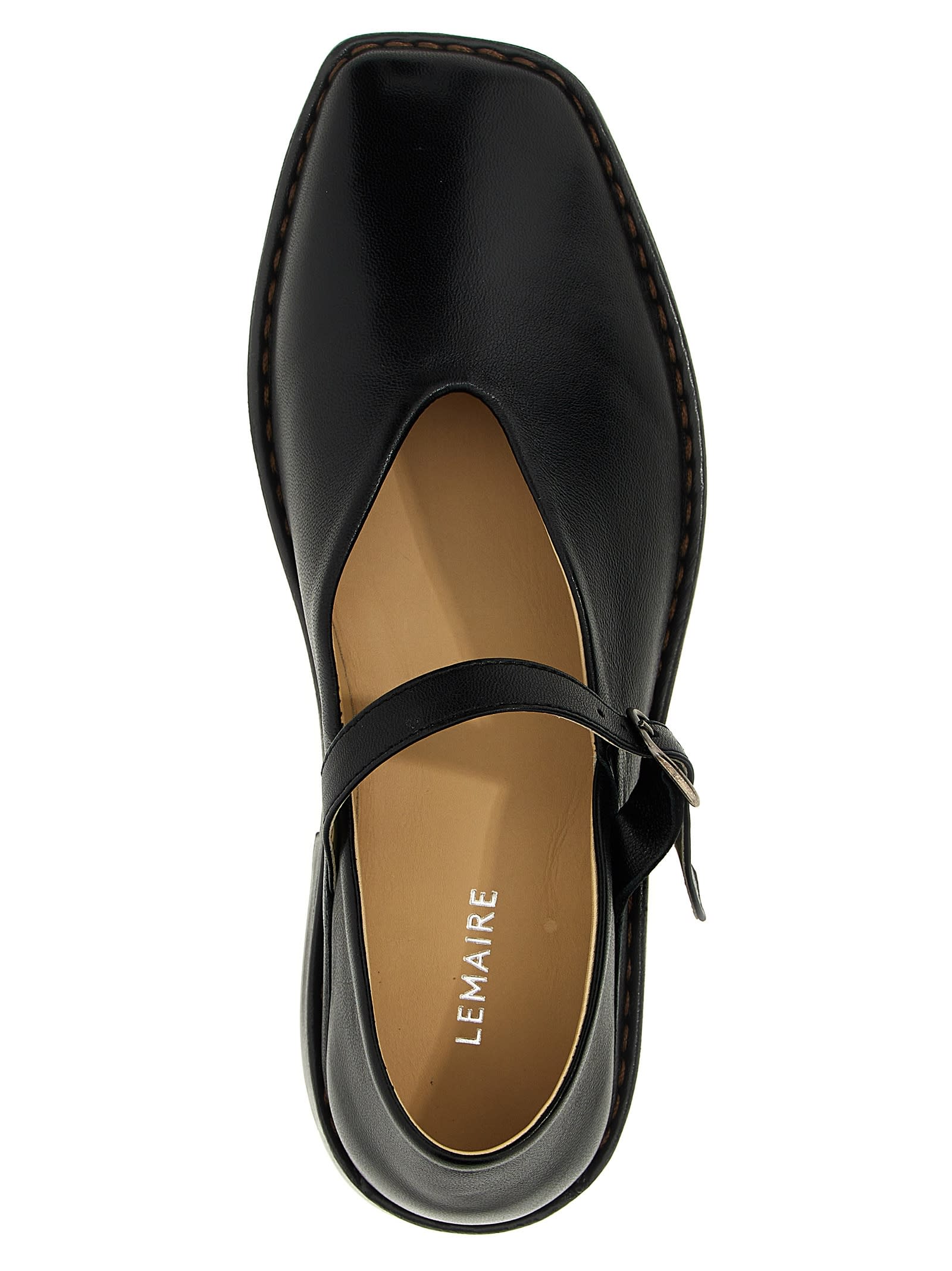 Lemaire Square Toe Ballet Flats In Black