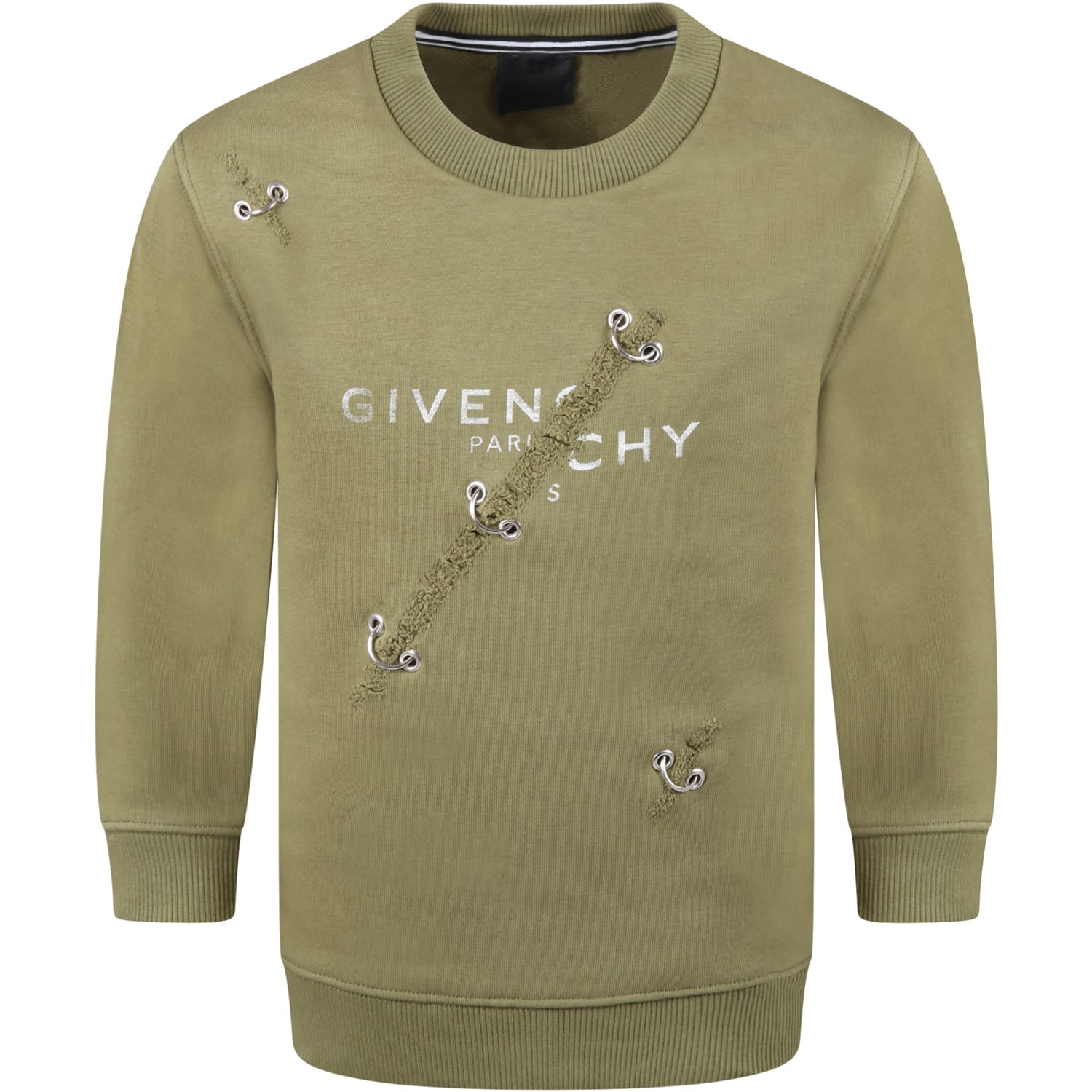 Givenchy Kids' Green Sweatshirt For Boy With Studs And Gray Logo