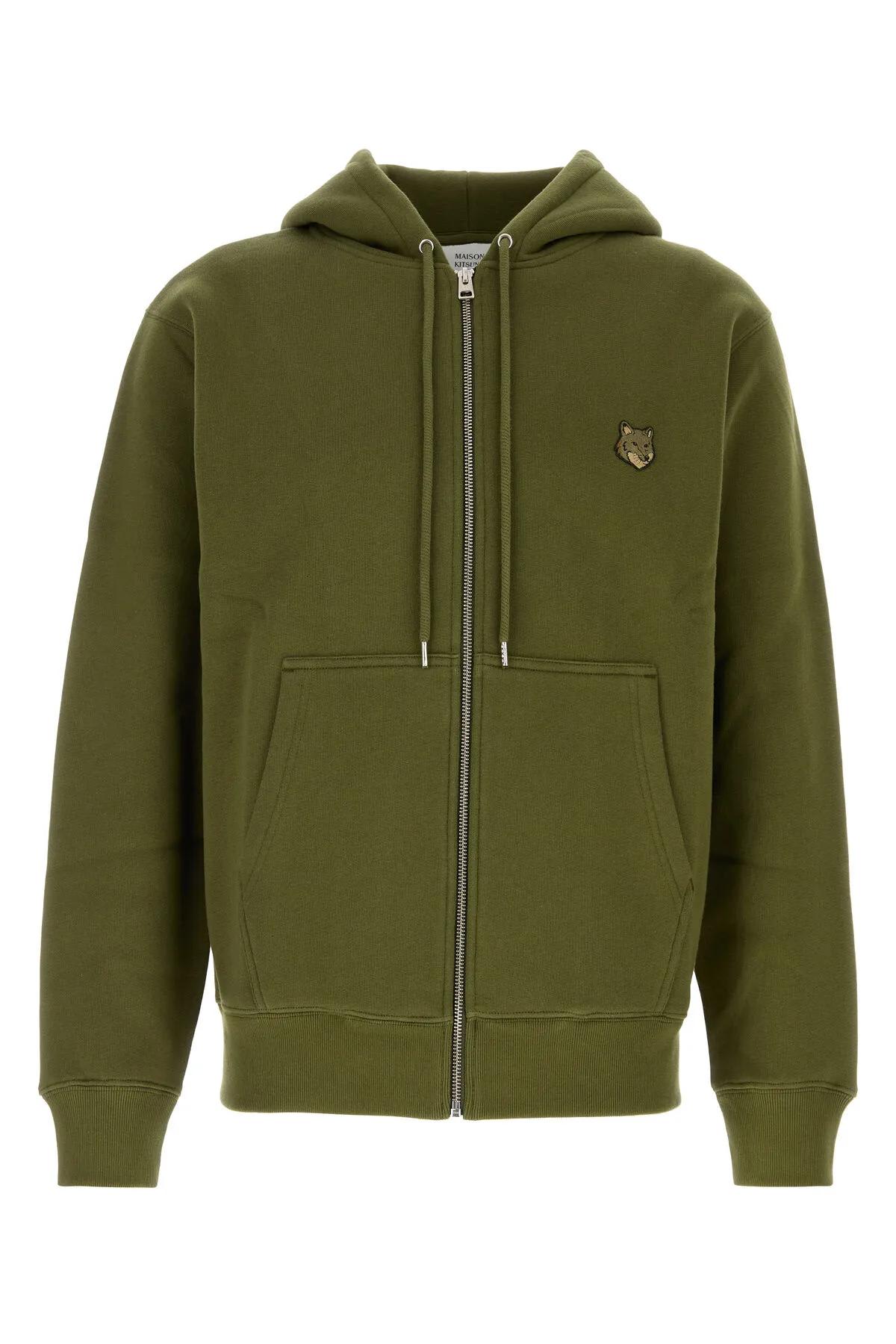 Shop Maison Kitsuné Olive Green Cotton Sweatshirt In Military Green