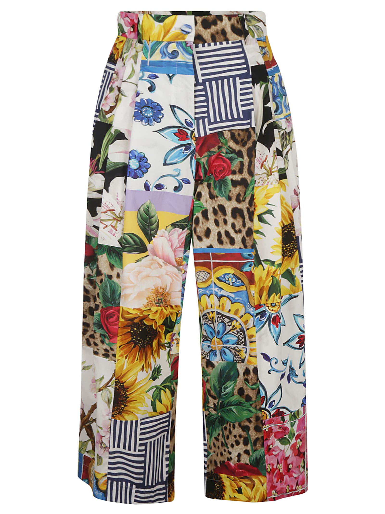 Dolce & Gabbana Wide Leg Printed Cropped Trousers In Multicolor