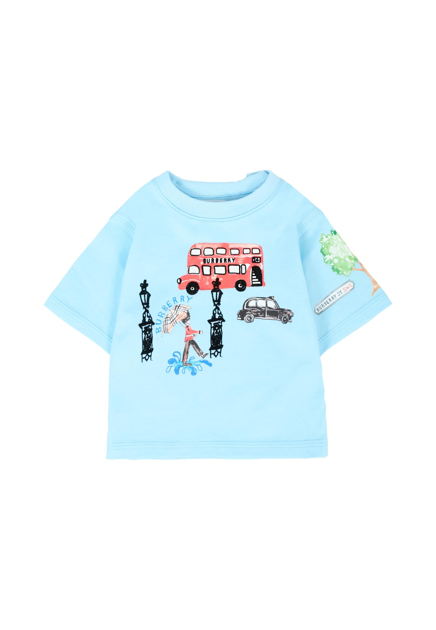 Burberry Light Blue T-shirt For Babykids Red Bus In Blue