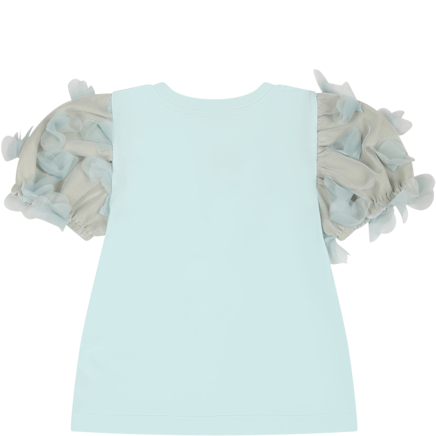 Shop Simonetta Green T-shirt For Baby Girl With Tulle Applications