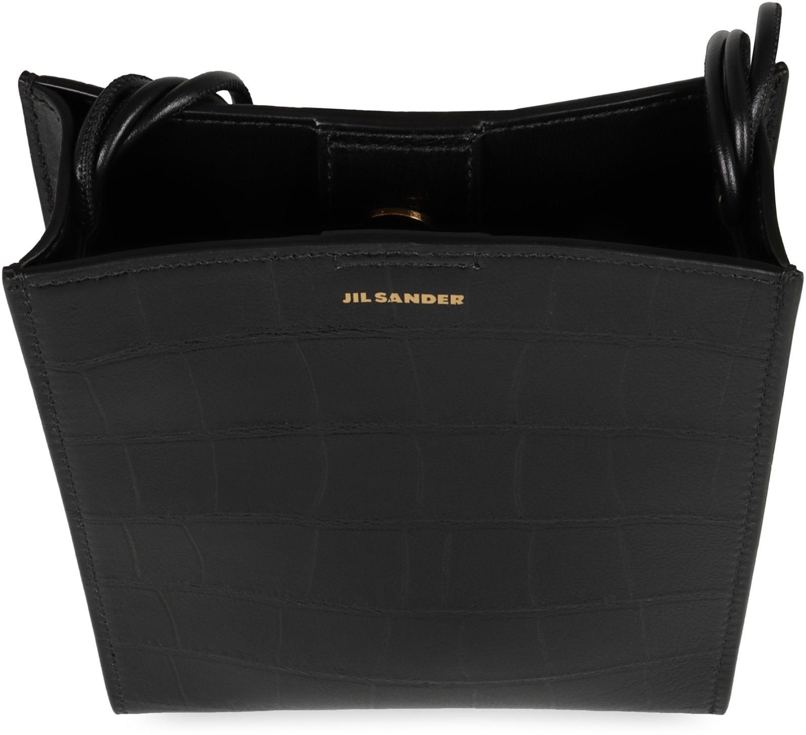 Shop Jil Sander Tangle Leather Crossbody Bag In Black