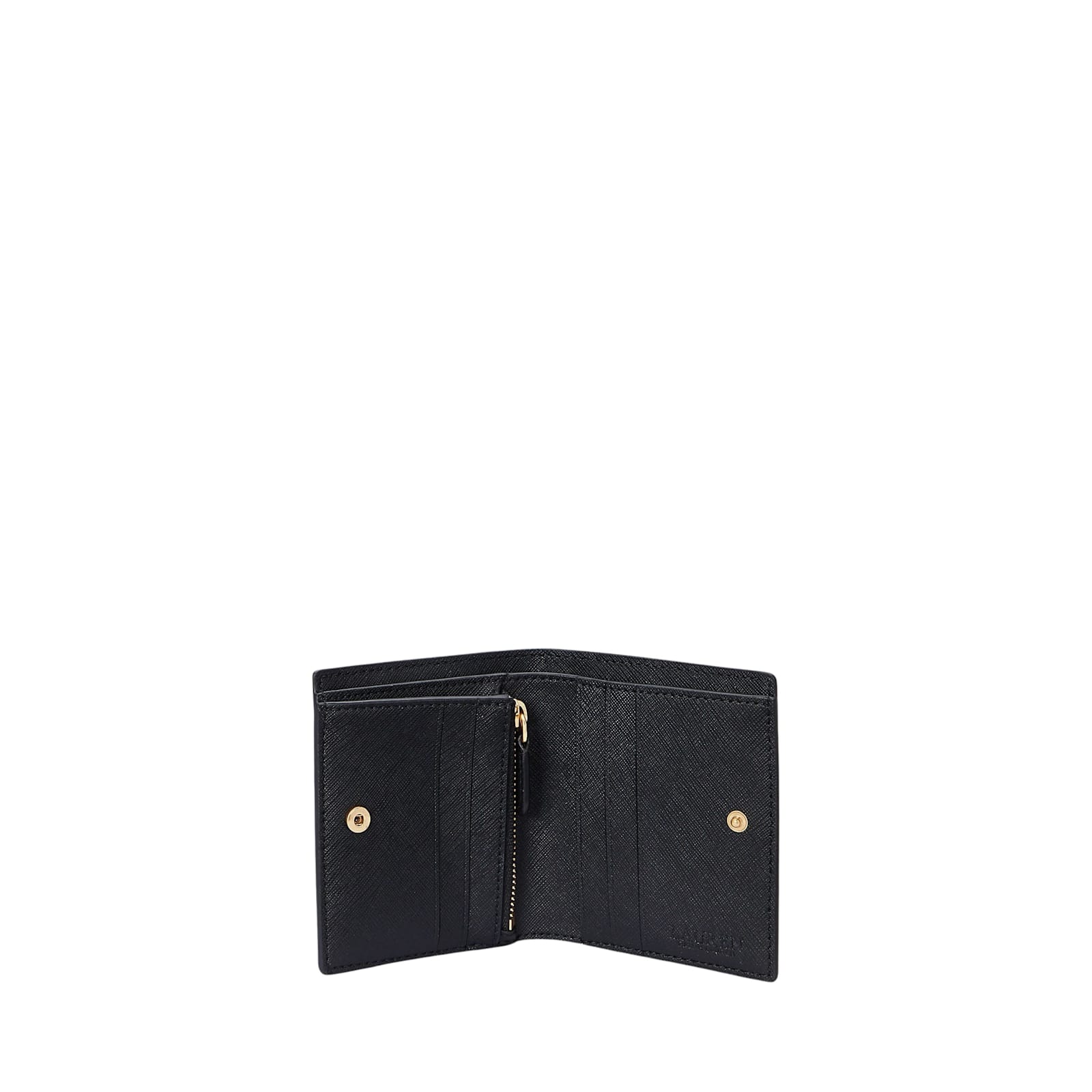 Ralph Lauren Crosshatch Leather Compact Wallet In Black