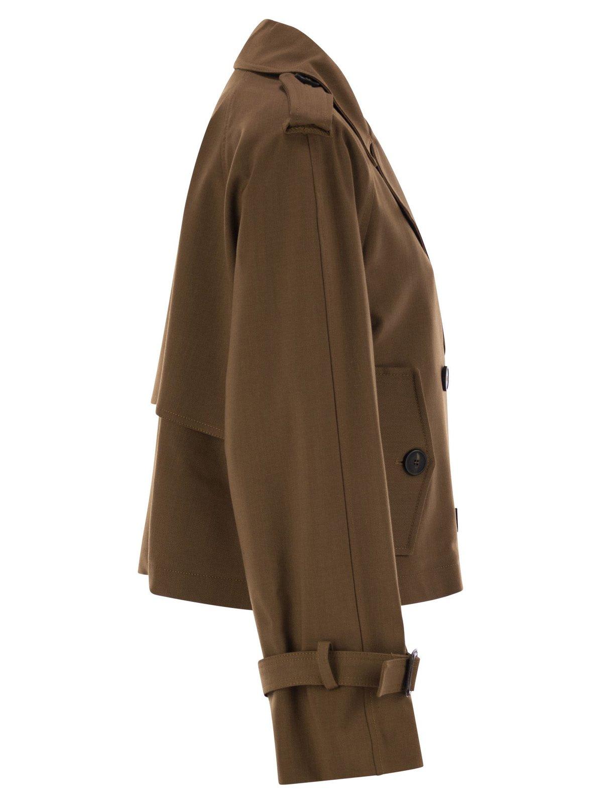 Shop Weekend Max Mara Double-breasted Long-sleeved Coat In Brown