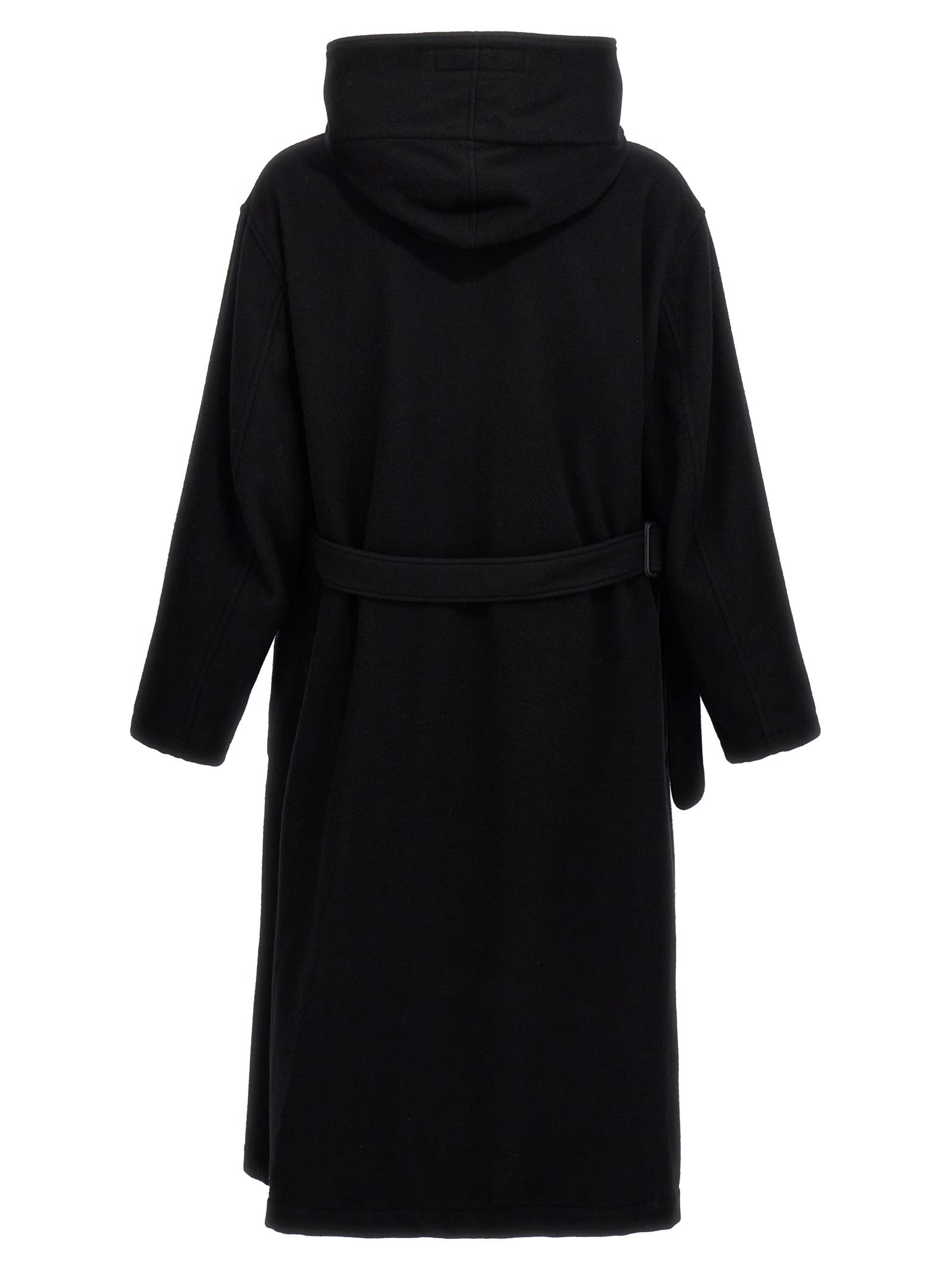 Shop Yohji Yamamoto M-w Front Hooded Coat In Black