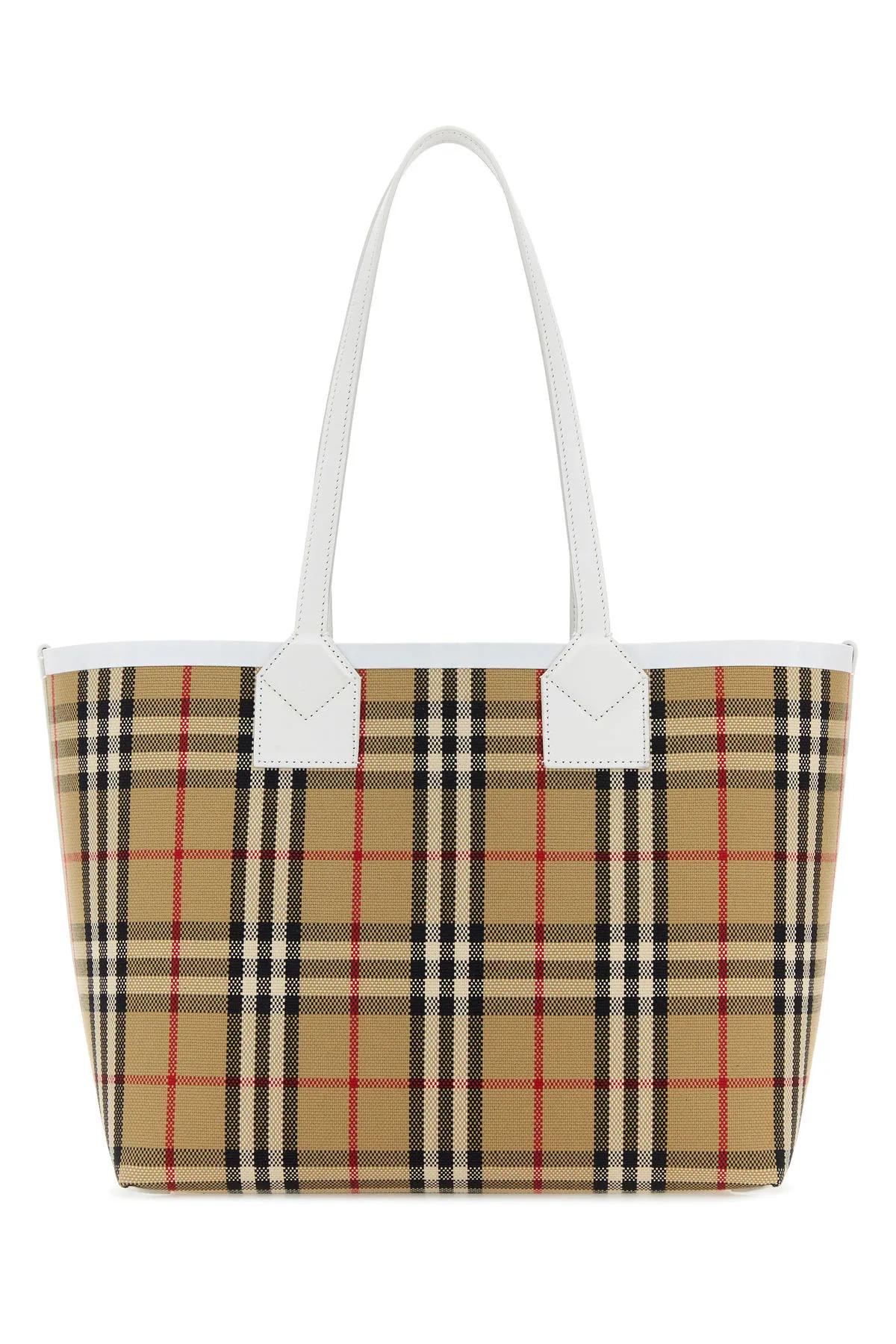 BURBERRY EMBROIDERED CANVAS SMALL LONDON SHOPPING BAG