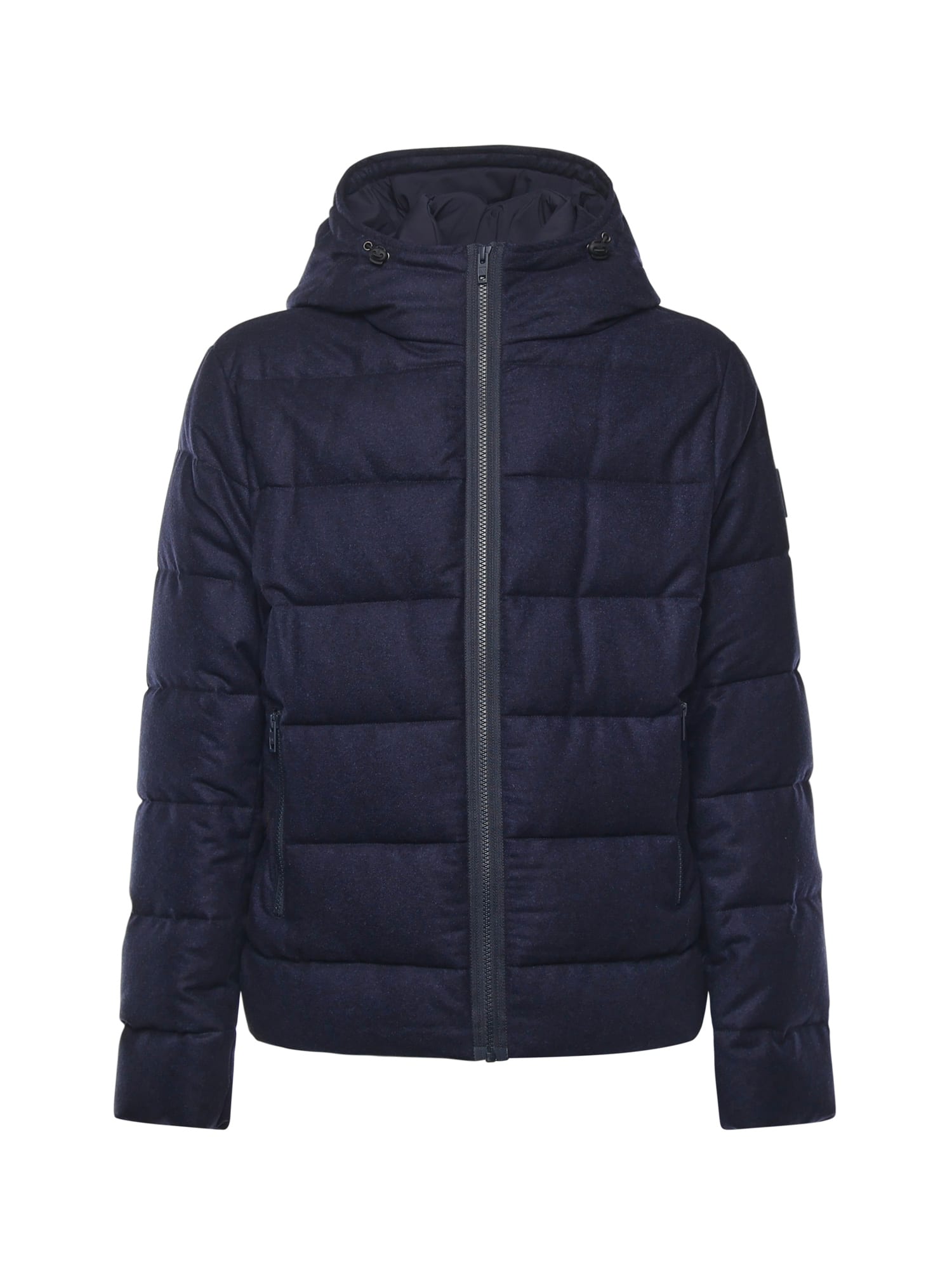 Fay Double-front Down Jacket In Carded Wool Flannel In Blue